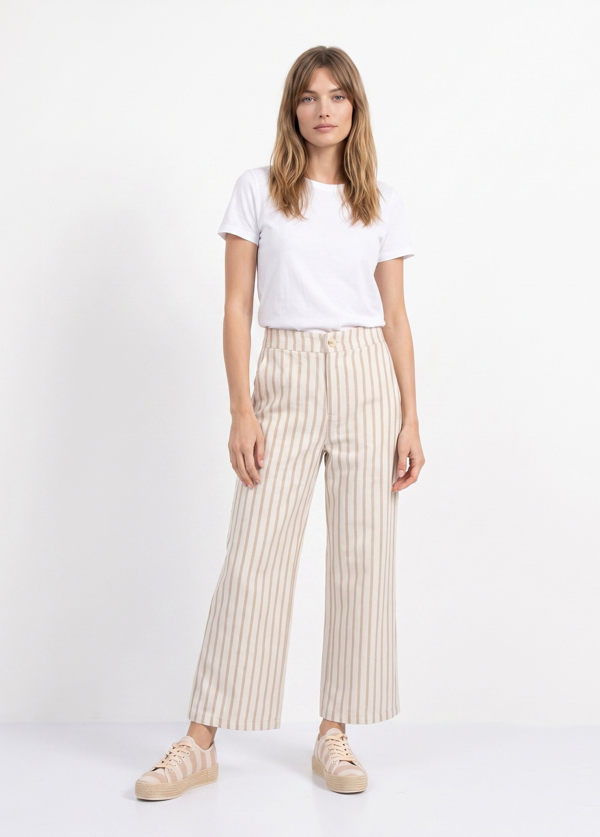Pantalon large, rayures  métallisées Femme Beige ATT-ATN25649 SF1