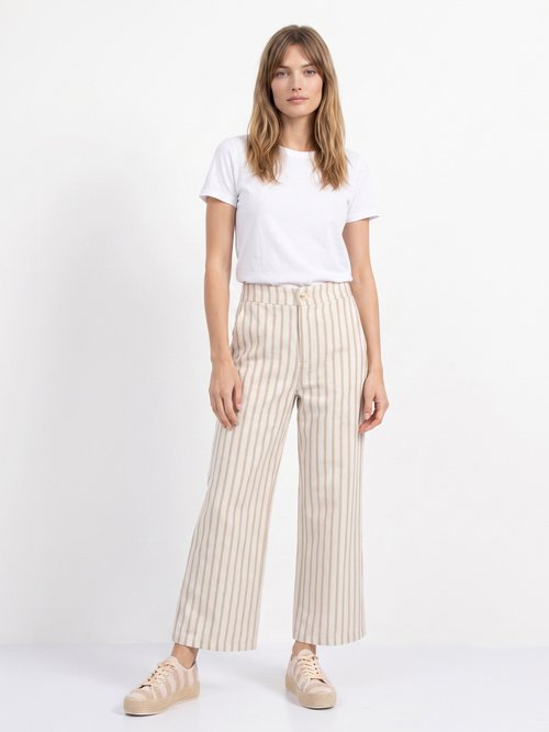 Pantalon large, rayures métallisées Femme Beige ATT-ATN25649 SF1