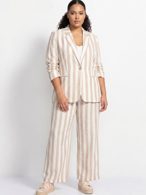 Pantalon large, rayures métallisées Femme Grande Taille Beige ATT-ATN25649 SI1
