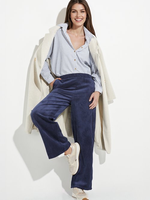 Pantalon large, velours grosses cotes Femme Bleu TM-CORDEL MV1