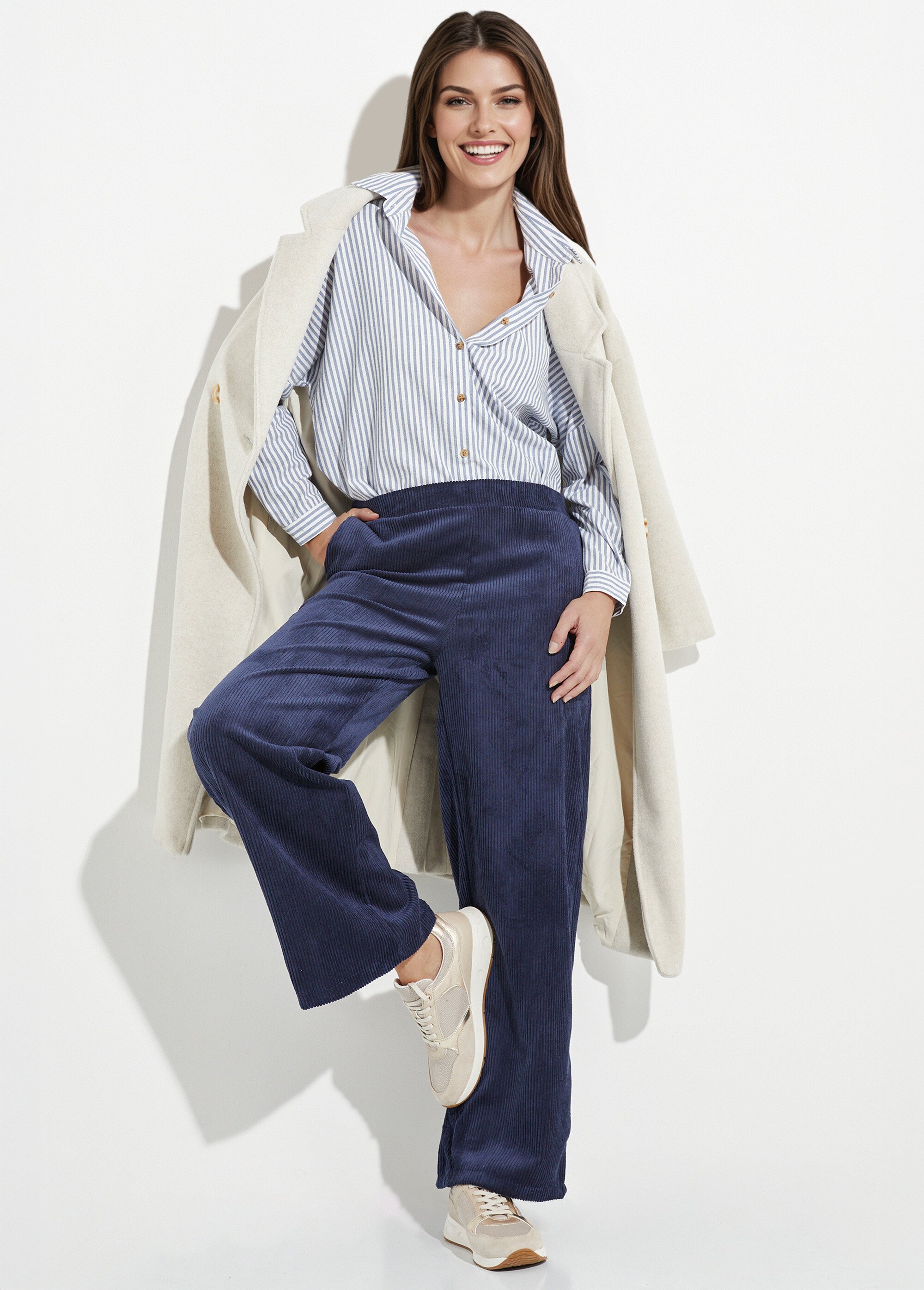 Pantalon large, velours grosses cotes