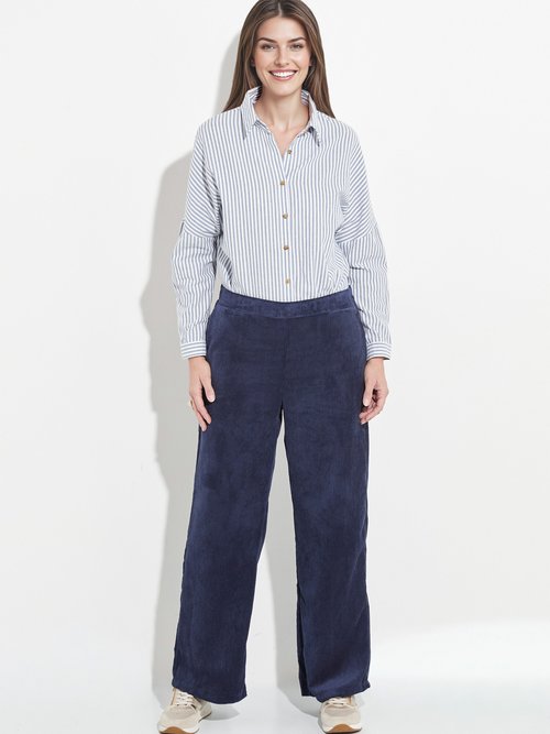 Pantalon large, velours grosses cotes Femme Bleu TM-CORDEL SF1