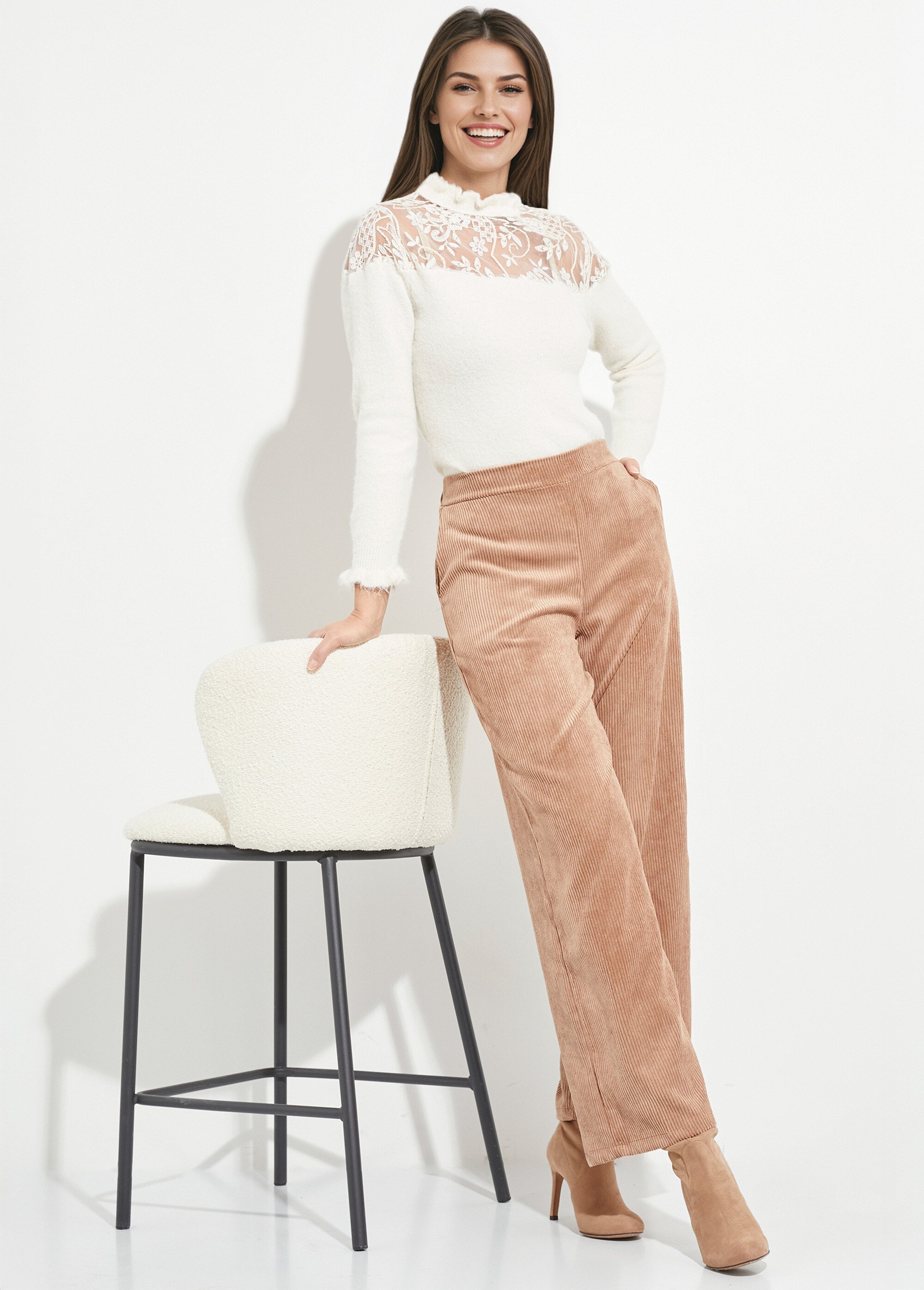 Pantalon large, velours grosses cotes