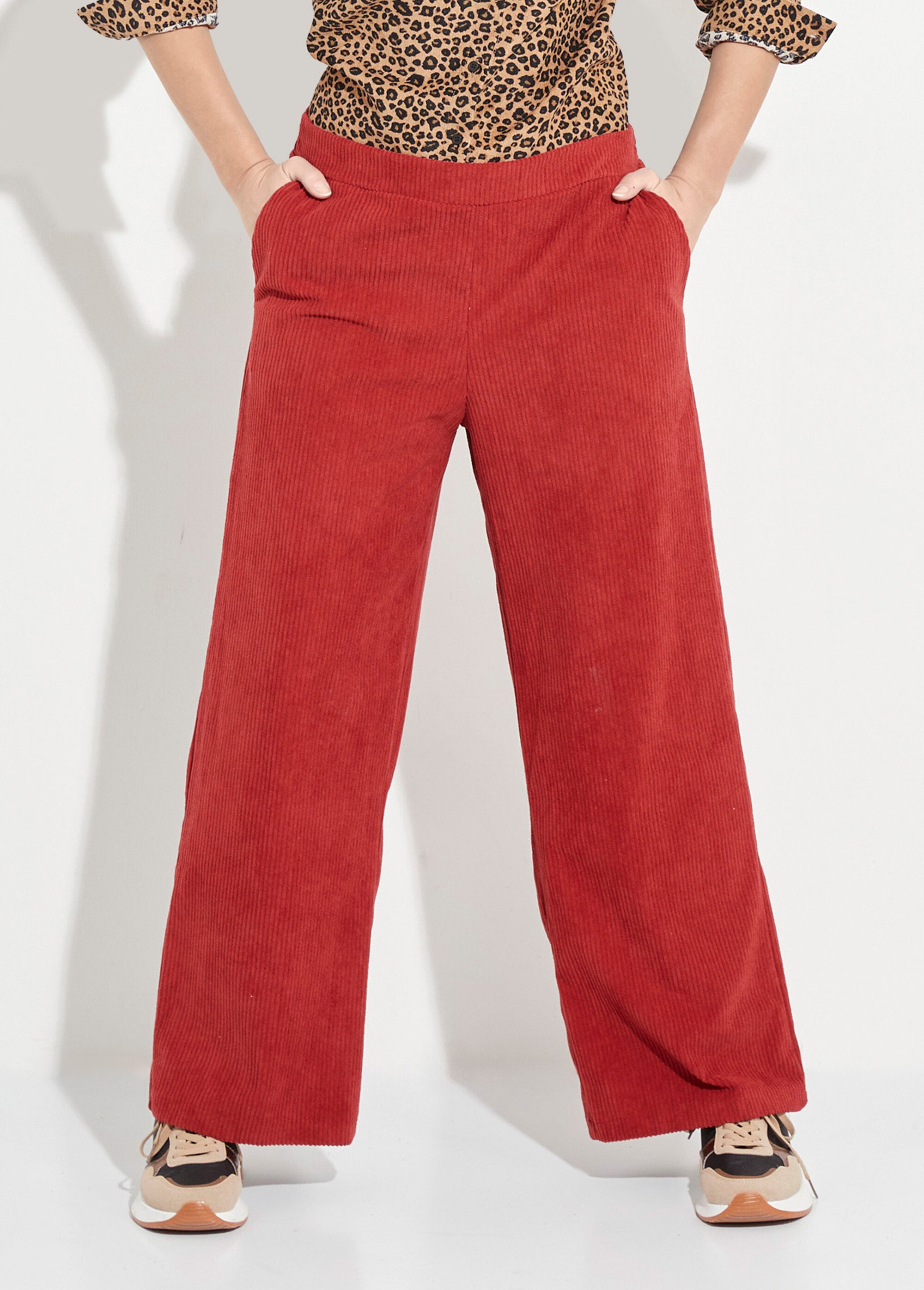Pantalon large, velours grosses cotes Femme Rouge TM-CORDEL FA1