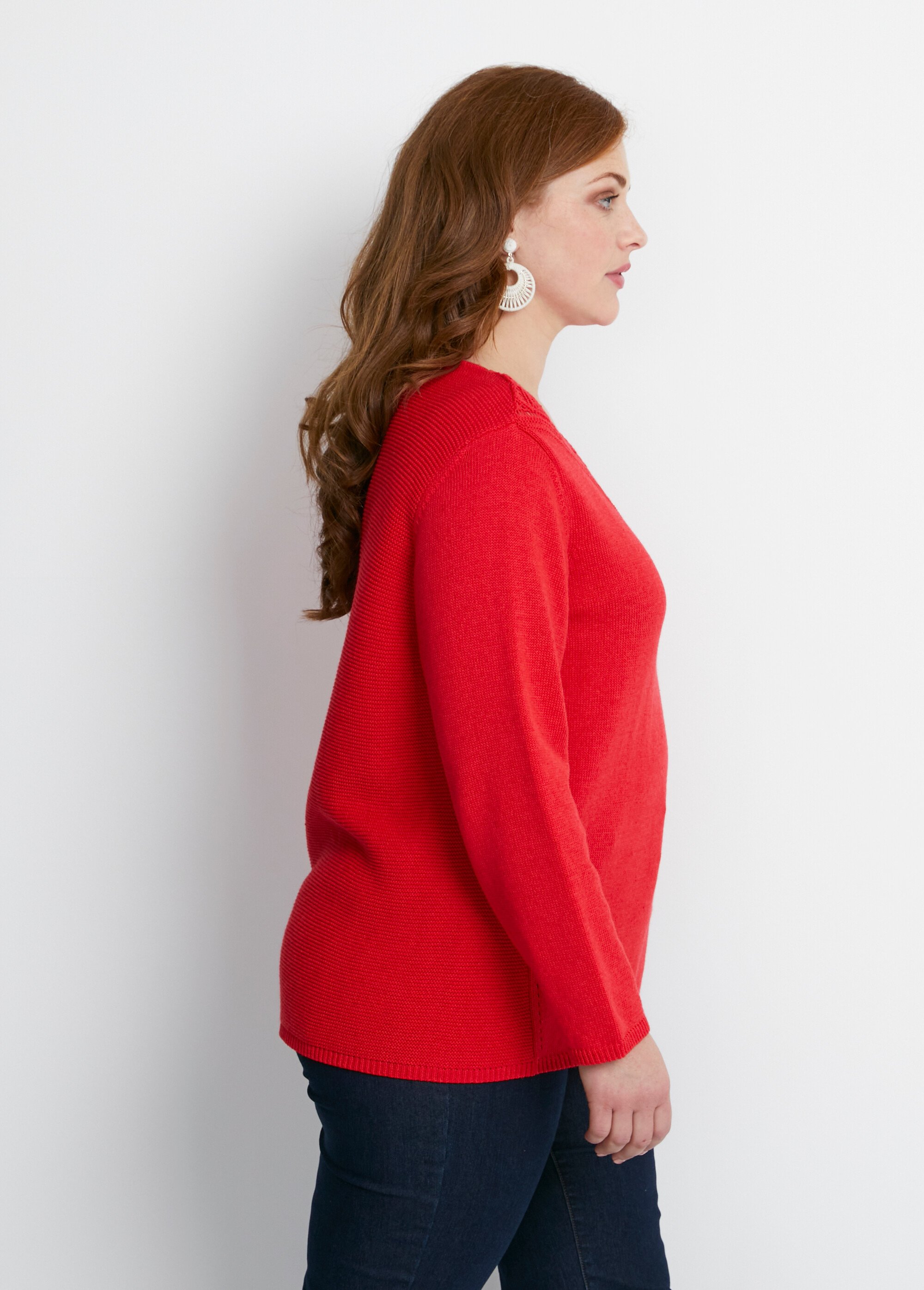 Pull manches longues mailles fantaisie Femme Grande Taille Rouge MIMOSKA DR1