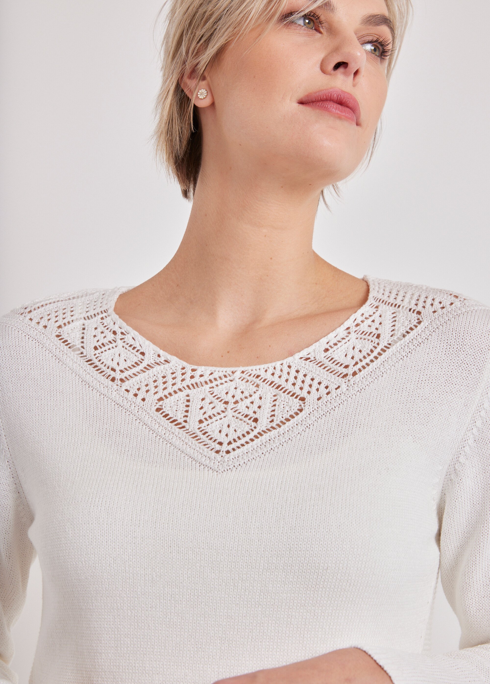 Pull manches longues mailles fantaisie