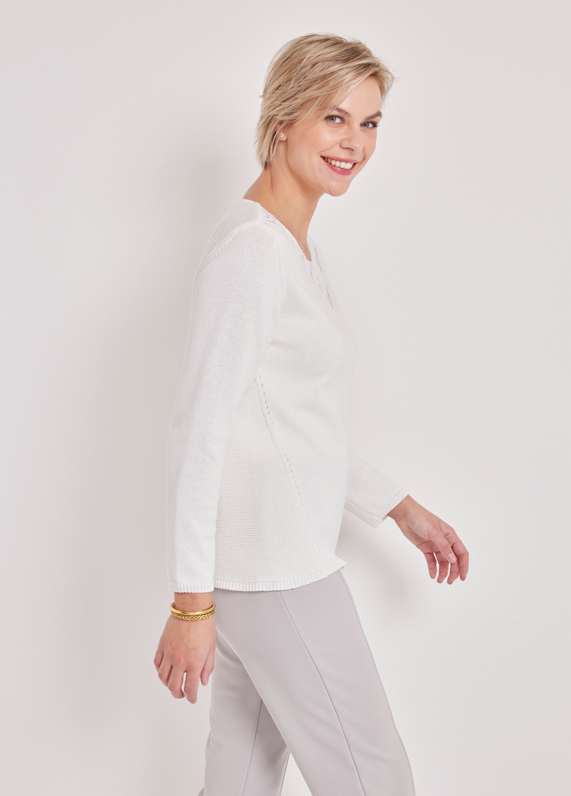 Pull manches longues mailles fantaisie Femme Blanc MIMOSKA DR1