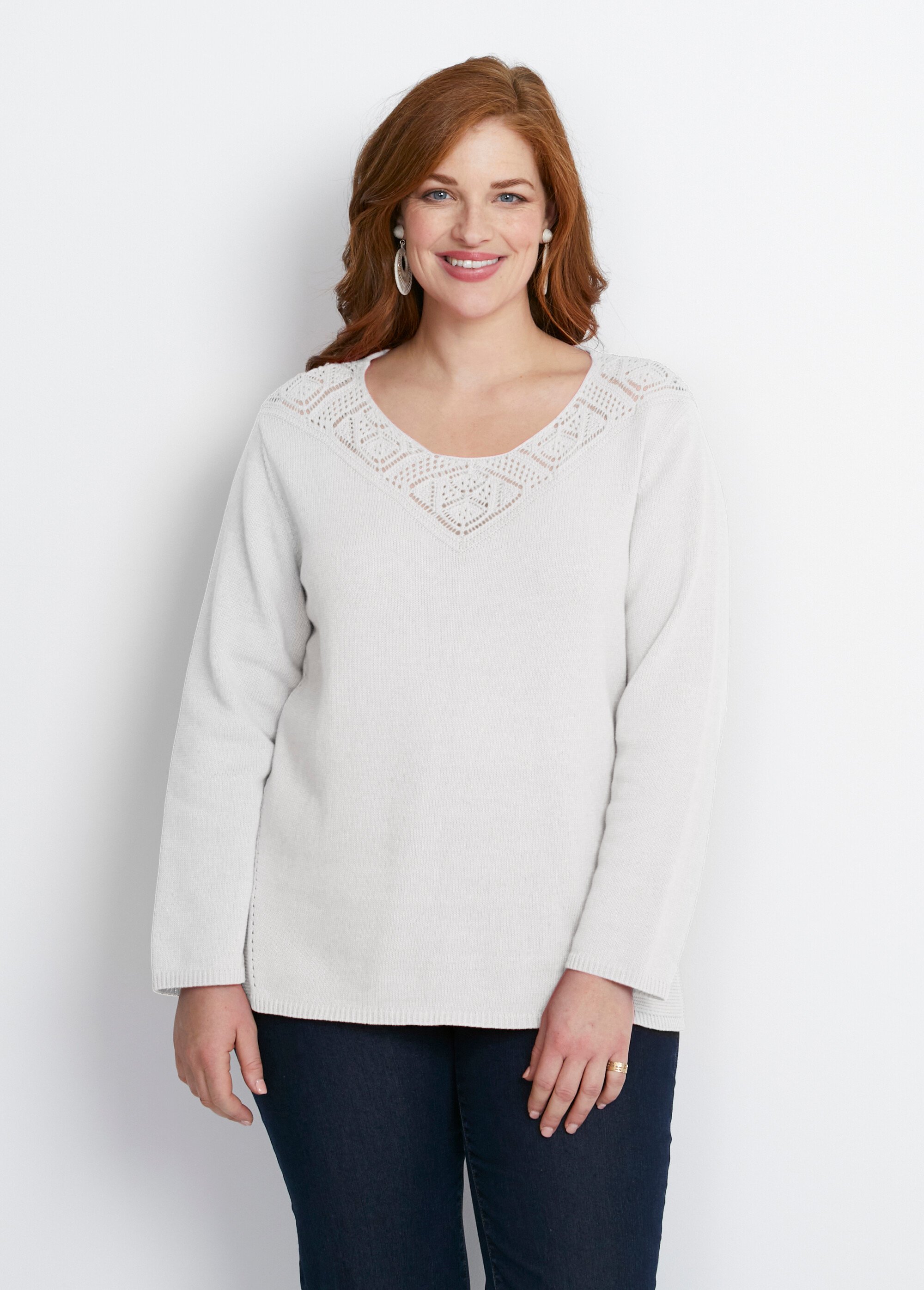 Pull manches longues mailles fantaisie