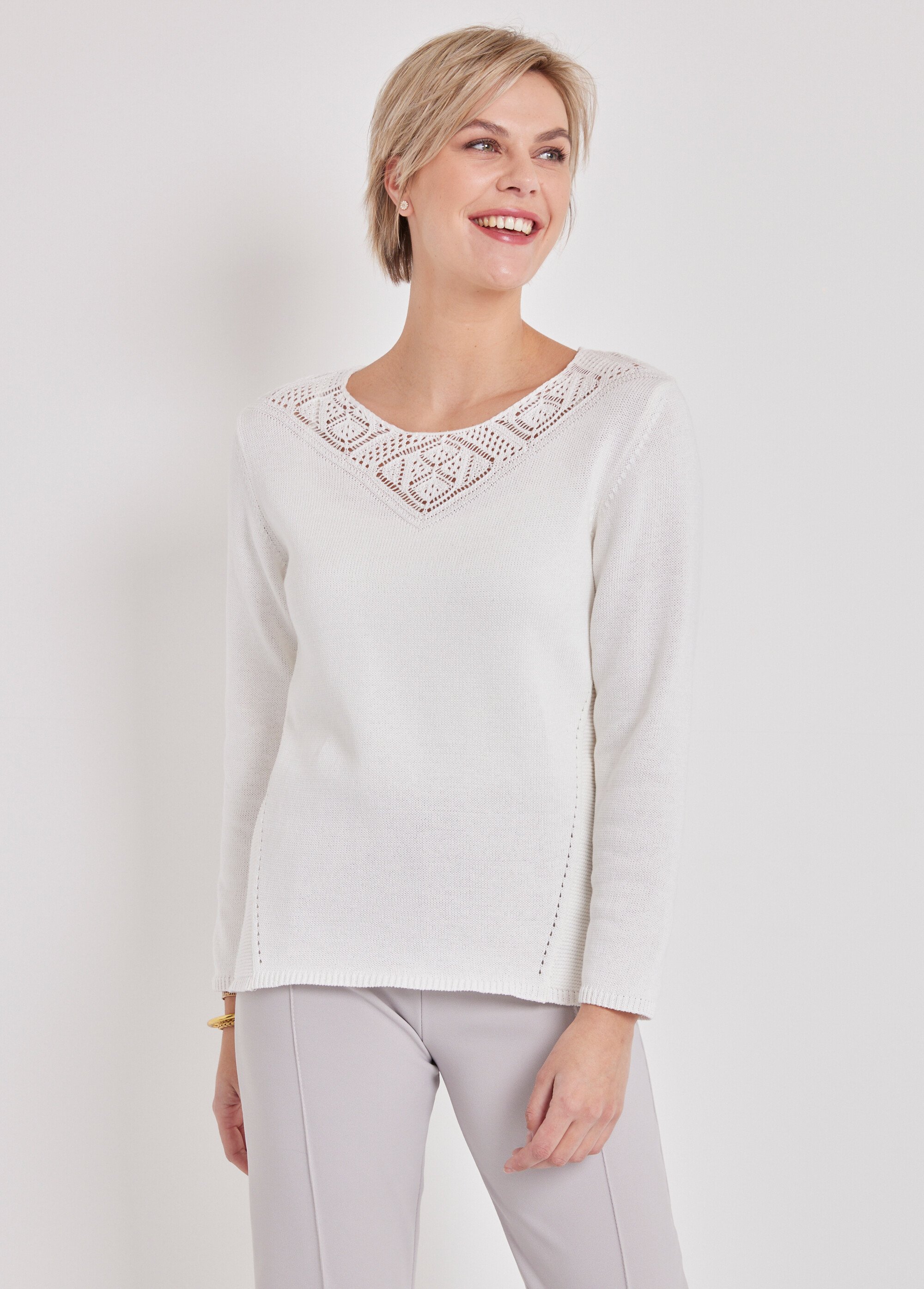 Pull manches longues mailles fantaisie