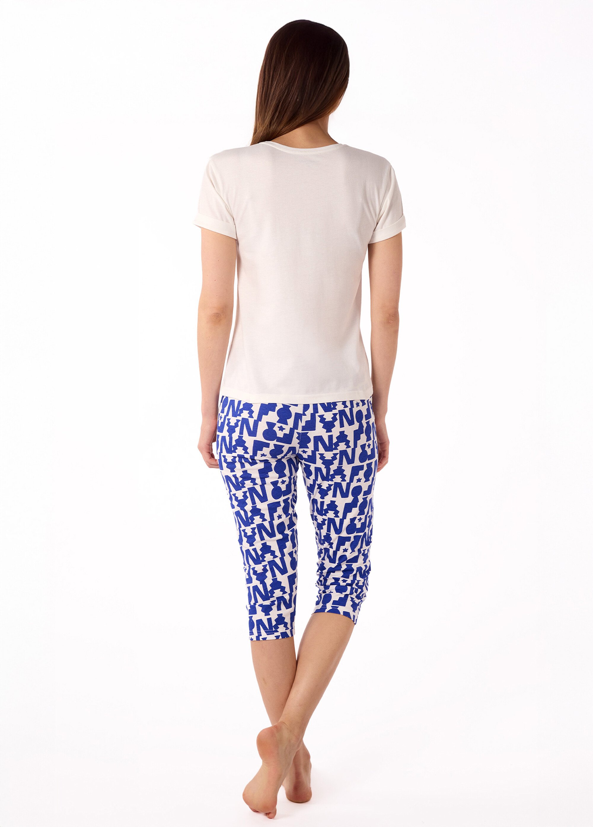 Pyjama court thème aztèque avec corsaire Femme Blanc NF.NAXOS.PCO DO1