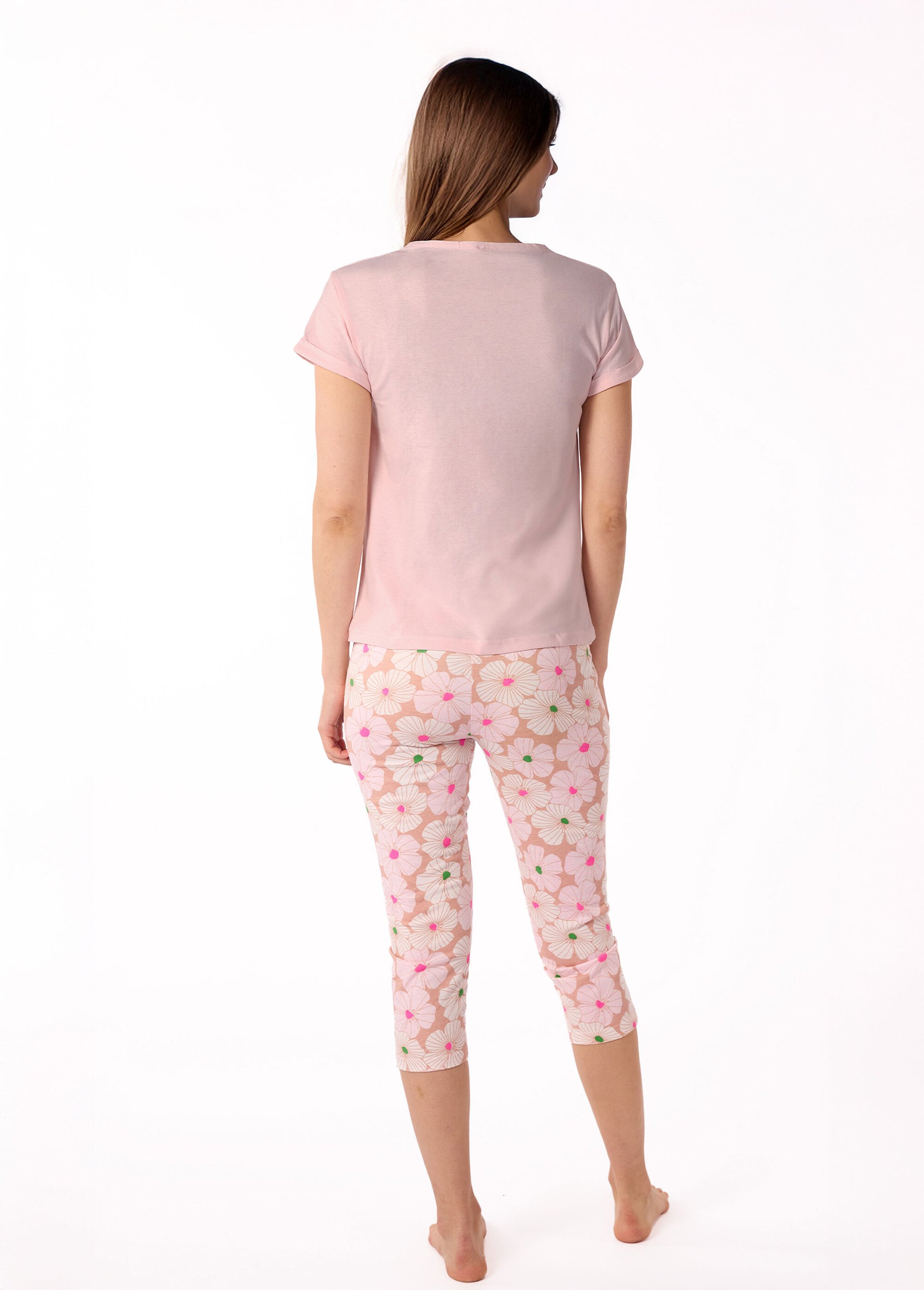 Pyjama fleuri manches courtes et corsaire Femme Rose NF.PARMA.PCO DO1