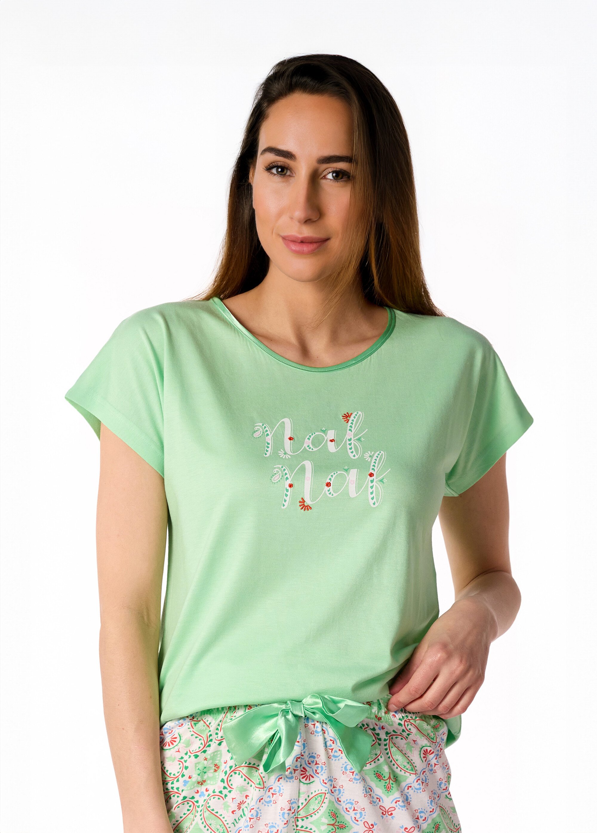Pyjama thème géométrique, pantalon large Femme Vert NF.JAMMU.PCO DE1