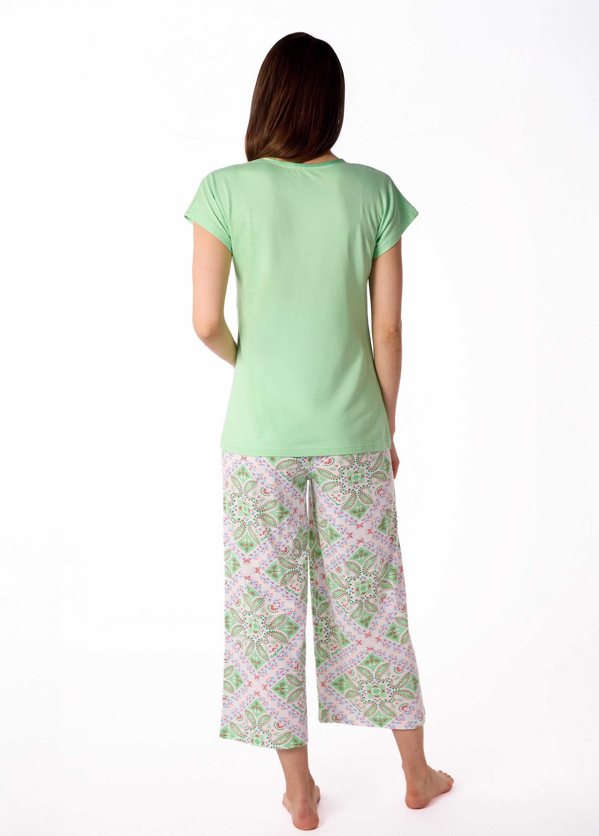 Pyjama thème géométrique, pantalon large Femme Vert NF.JAMMU.PCO DO1