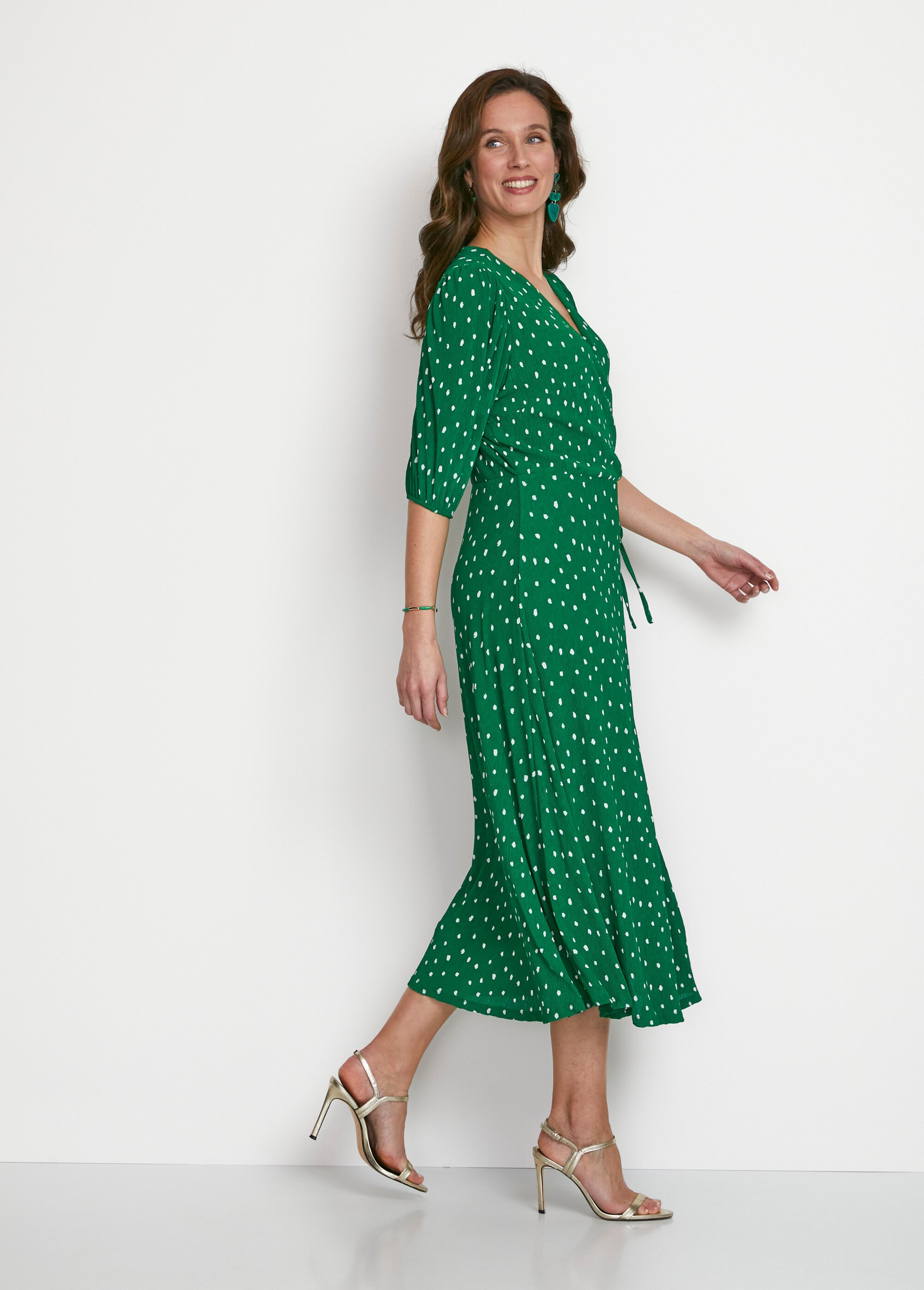 Robe mi longue cache-coeur pois Femme Vert EMINENCE DR1