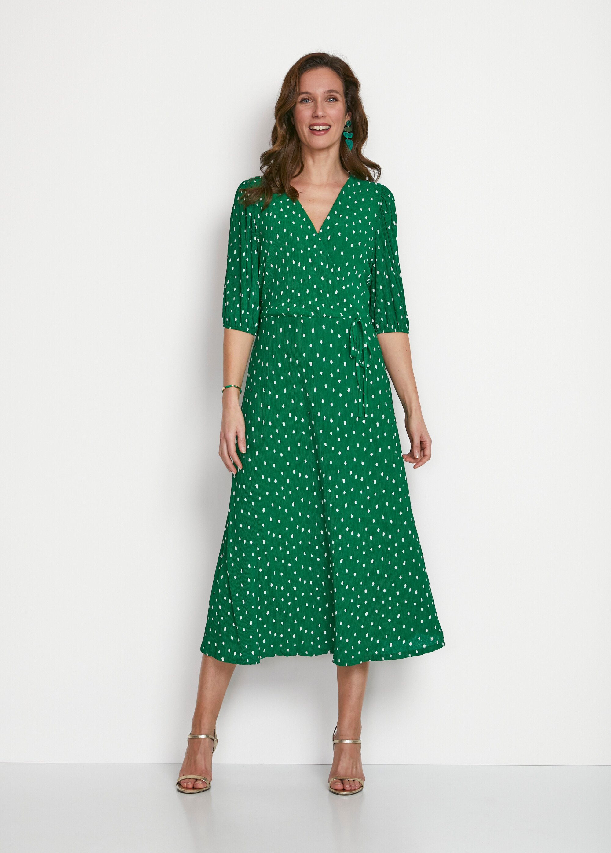 Robe mi longue cache-coeur pois