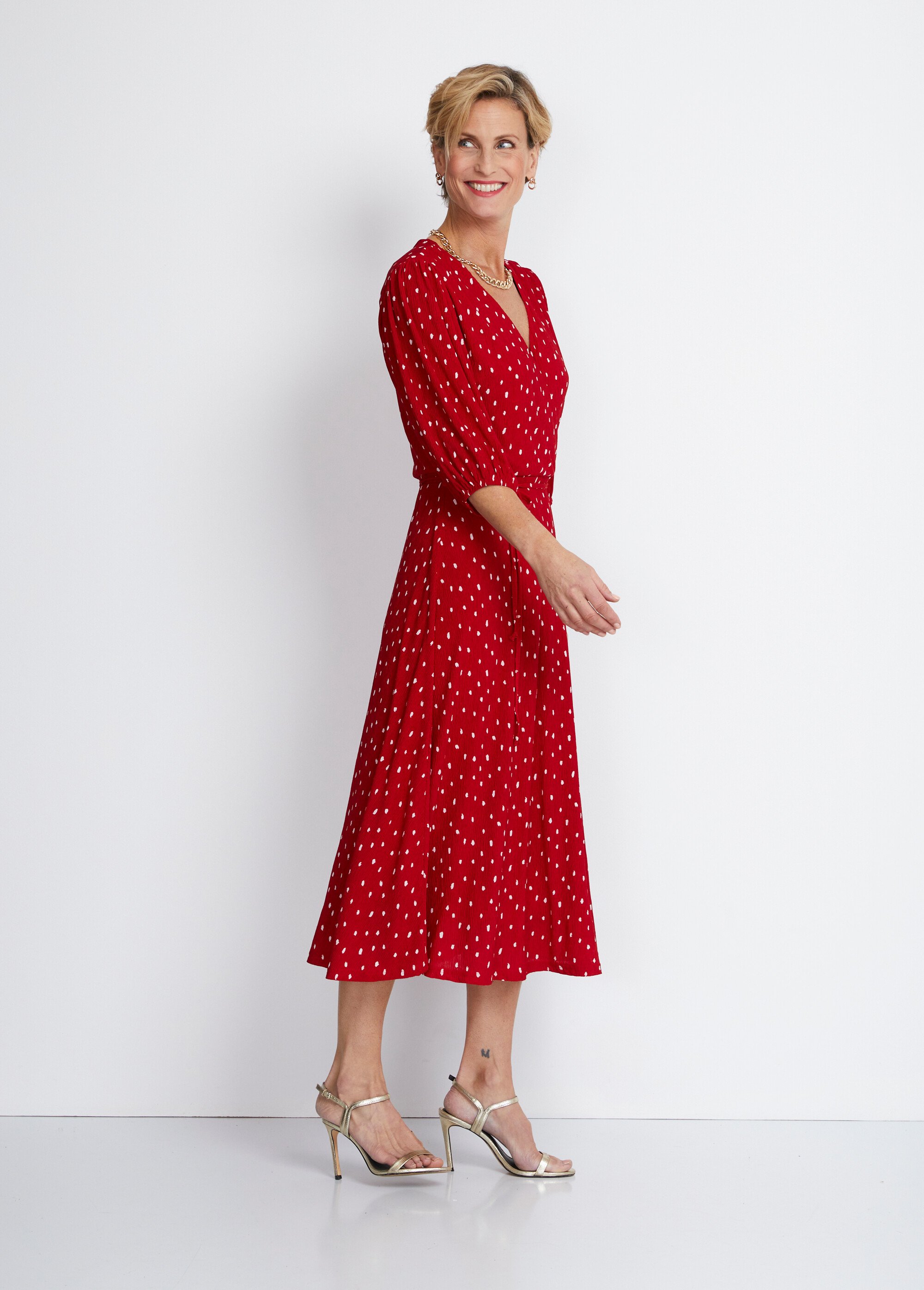 Robe mi longue cache-coeur pois Femme Rouge EMINENCE DR1