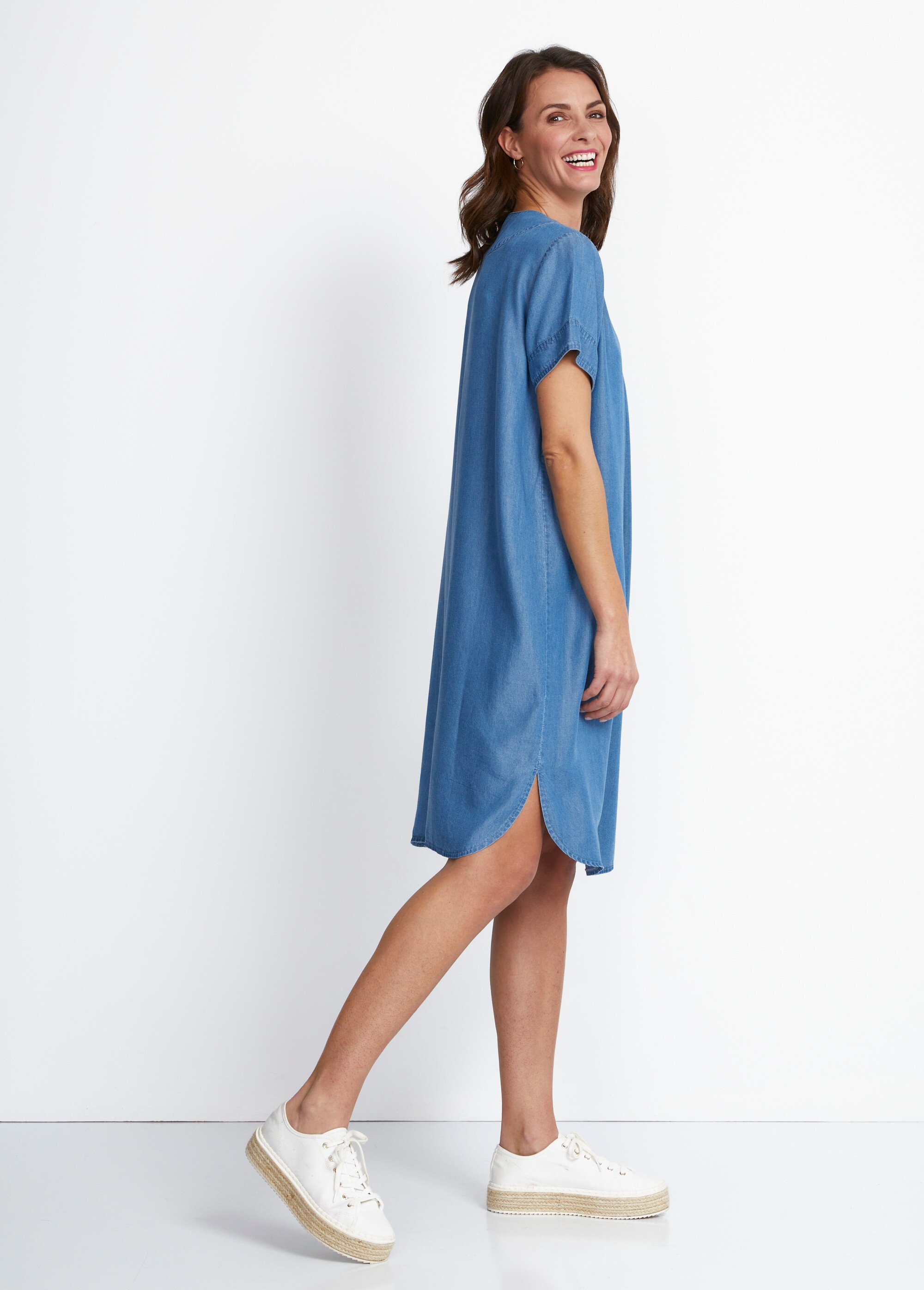 Robe courte droite tissu lyocell Femme Bleu ECAILLON DR1