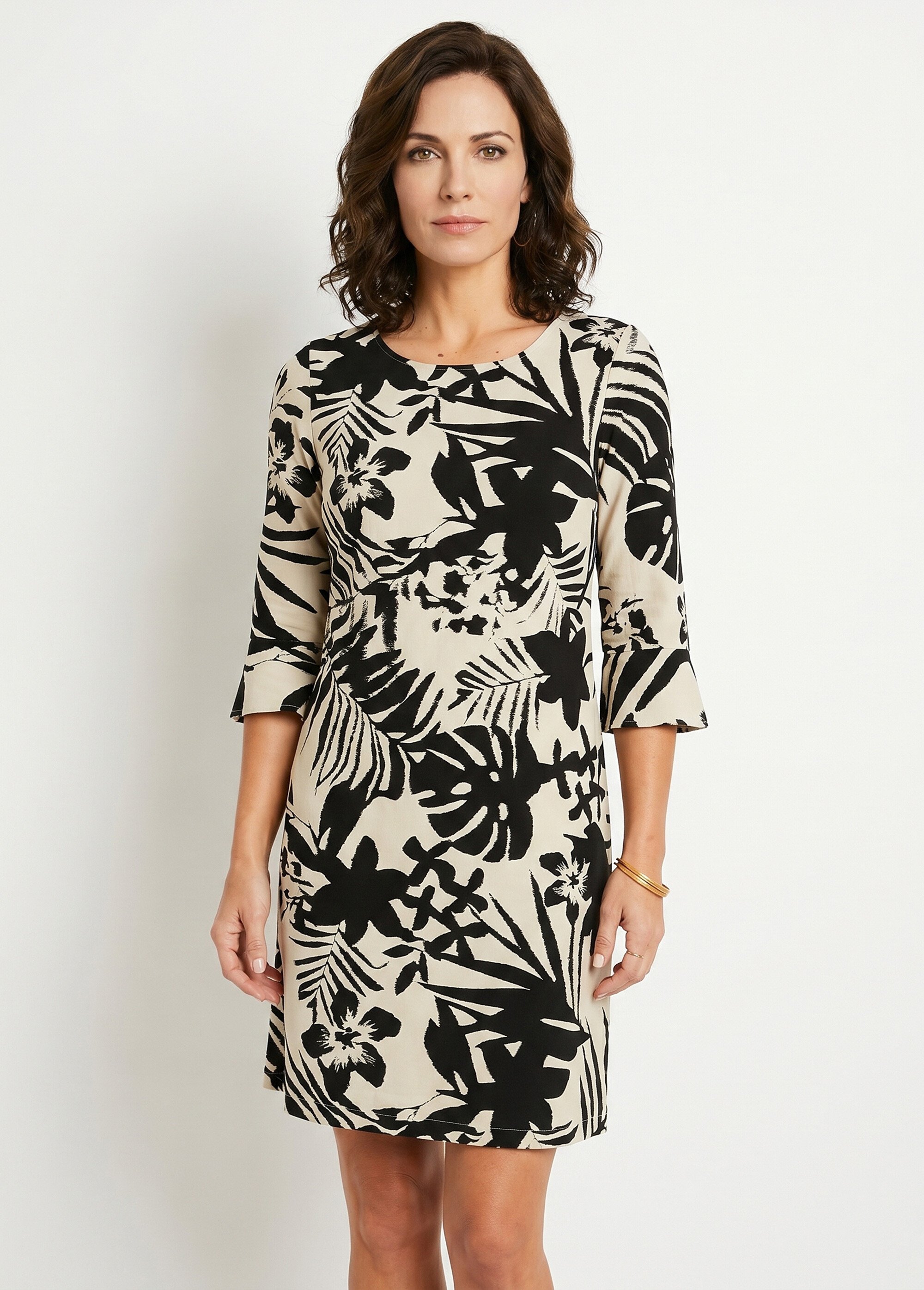 Robe droite courte fleurie fluide Femme Noir EPINAL DE1