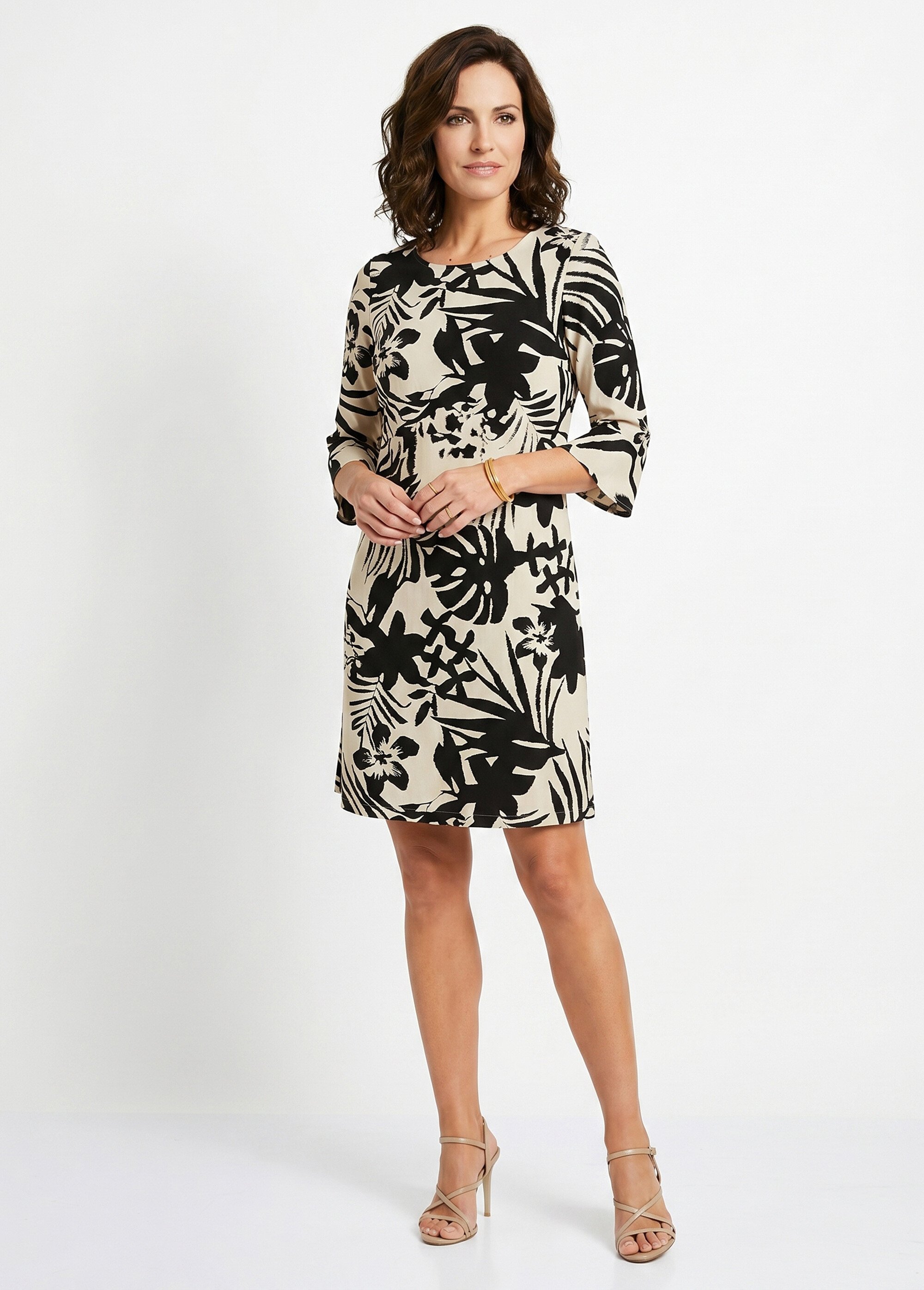 Robe droite courte fleurie fluide Femme Noir EPINAL MV1