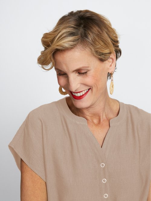 Robe-housse courte manches kimono Femme Beige ECAUVILLE DE1