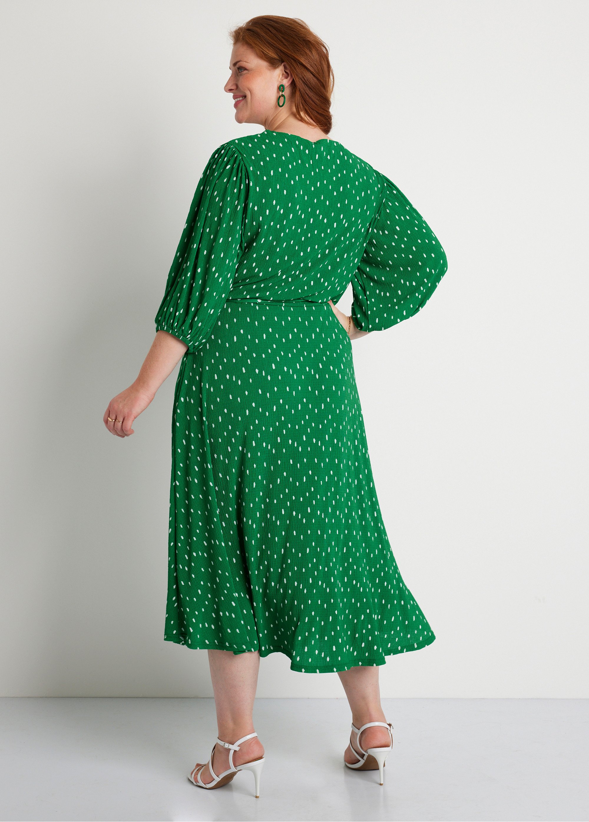 Robe mi longue cache-coeur pois