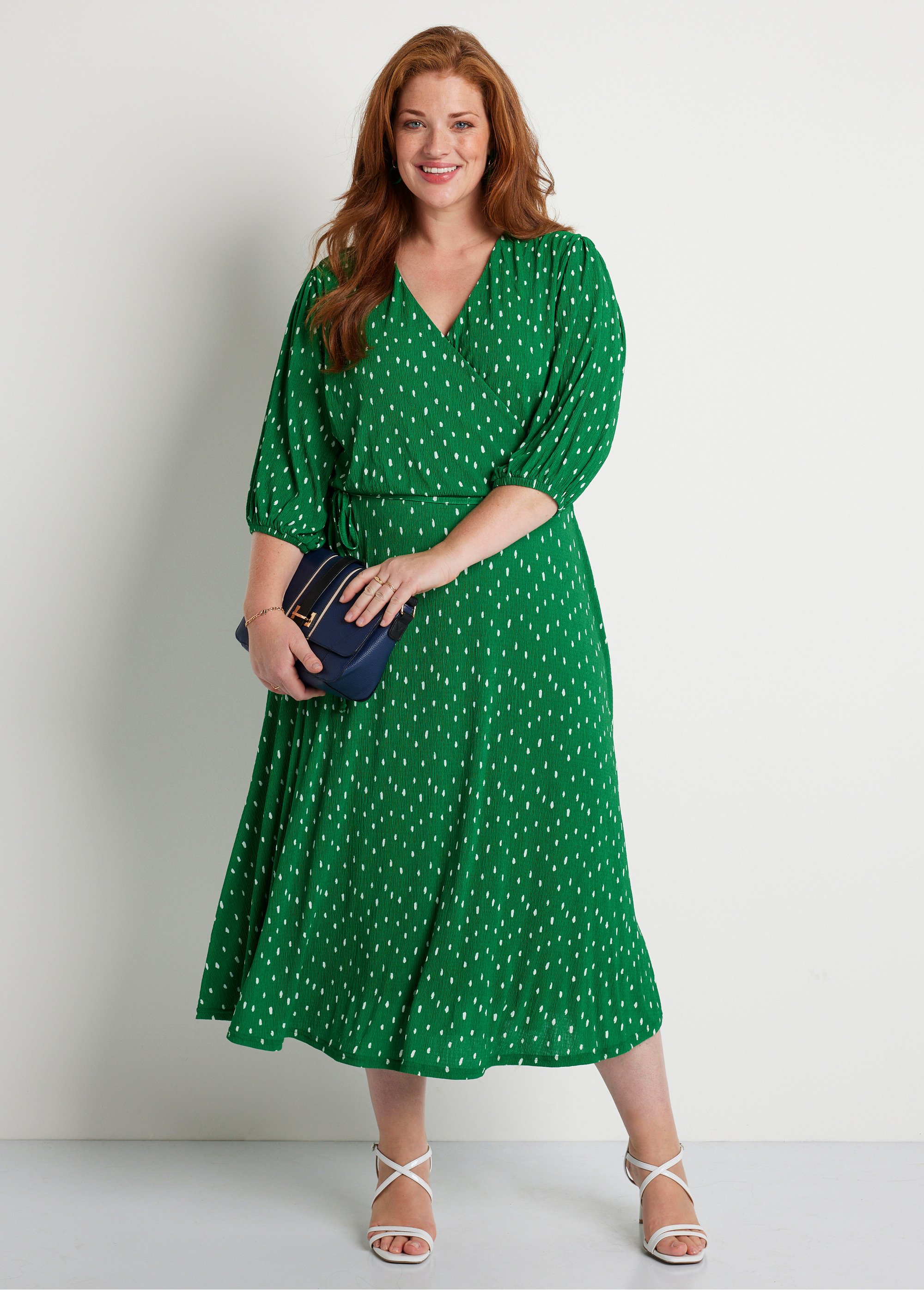 Robe mi longue cache-coeur pois