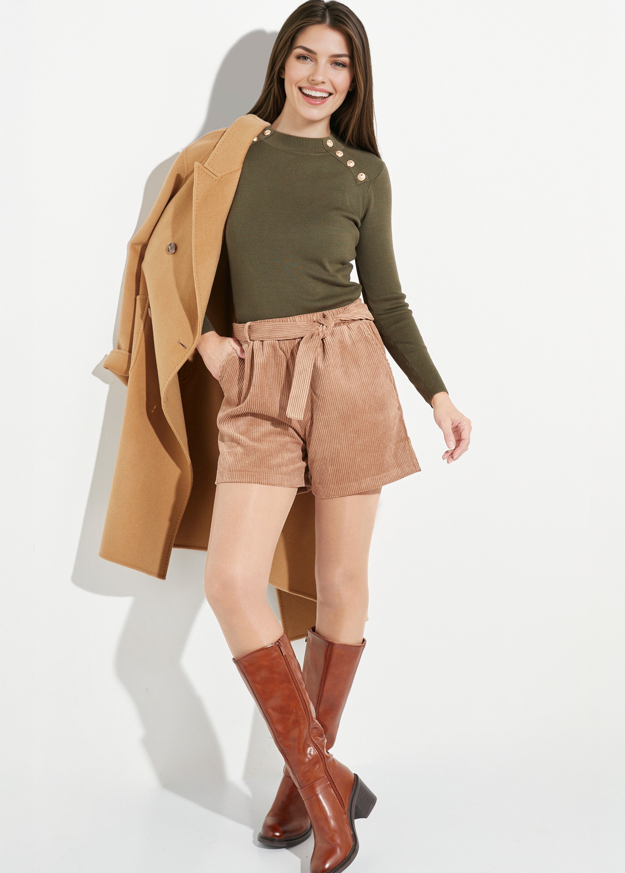 Short en velours à grosses cotes Femme Marron TM-SIFA MV1