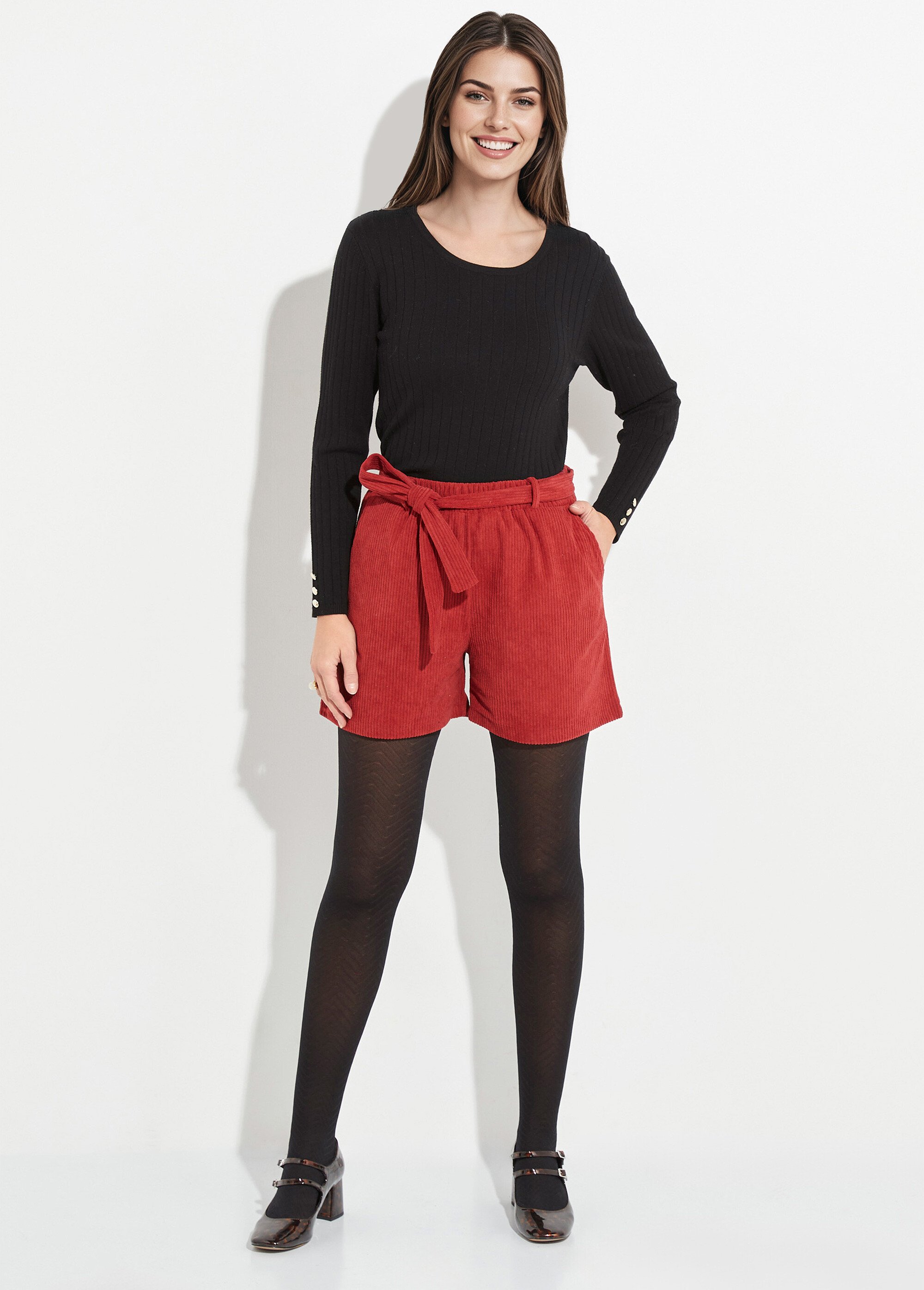Short en velours à grosses cotes Femme Rouge TM-SIFA SF1