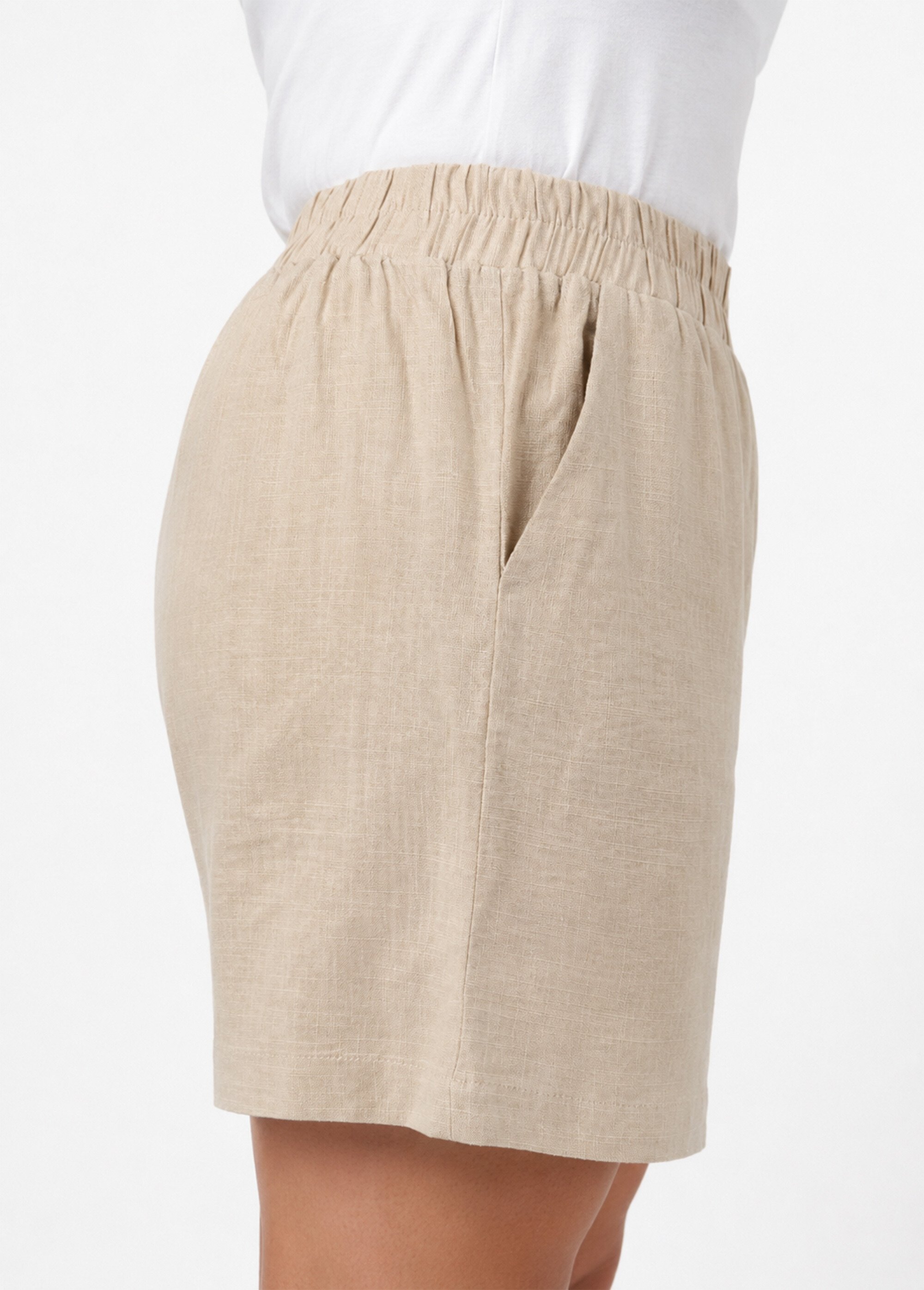 Short large élastiqué avec lin Femme Grande Taille Beige ATT-AT2018 DE1