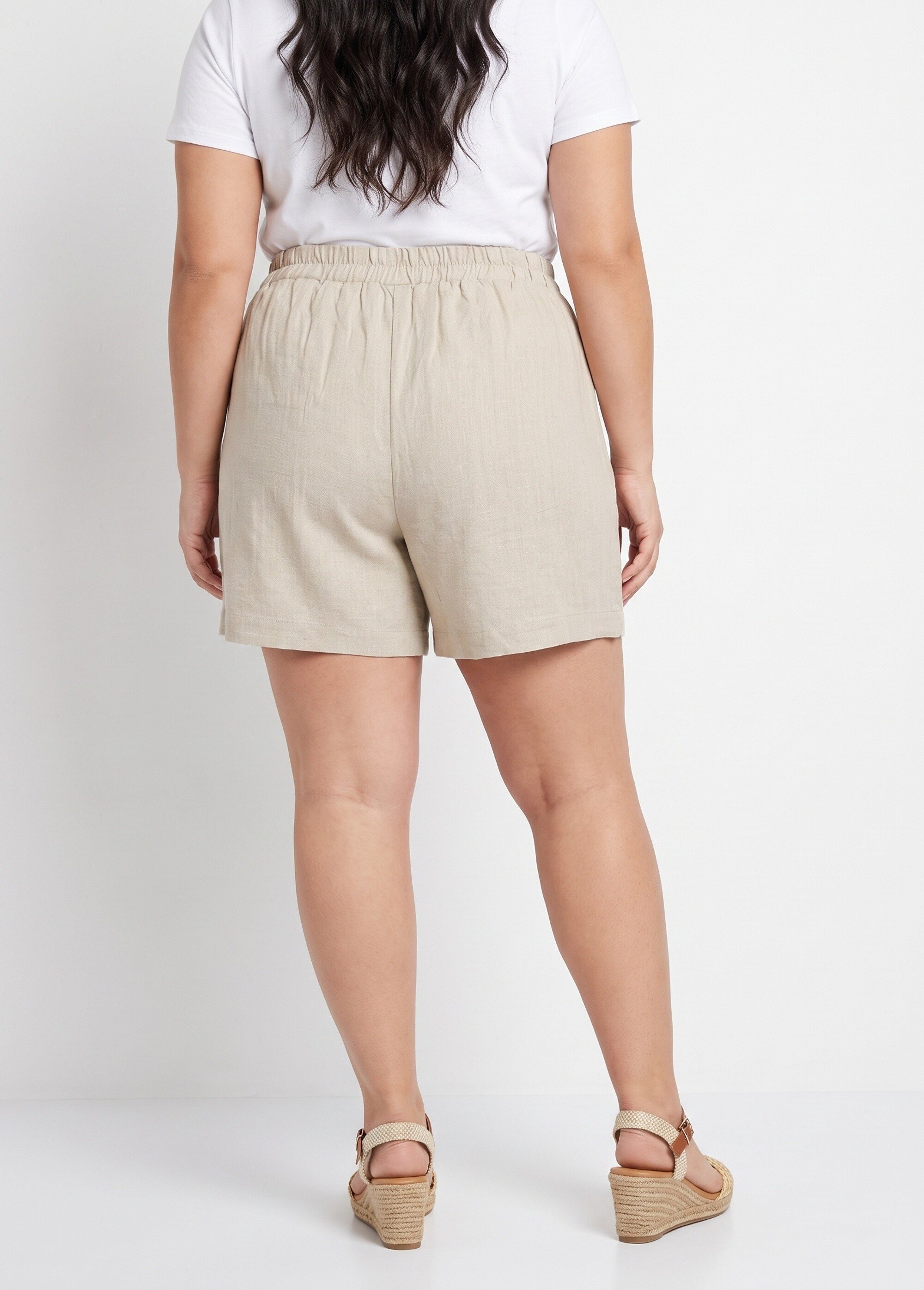 Short large élastiqué avec lin Femme Grande Taille Beige ATT-AT2018 DO1