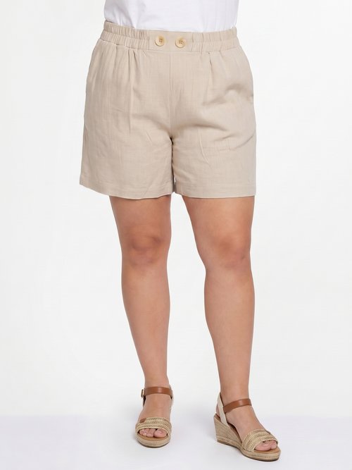 Short large élastiqué avec lin Femme Grande Taille Beige ATT-AT2018 FA1