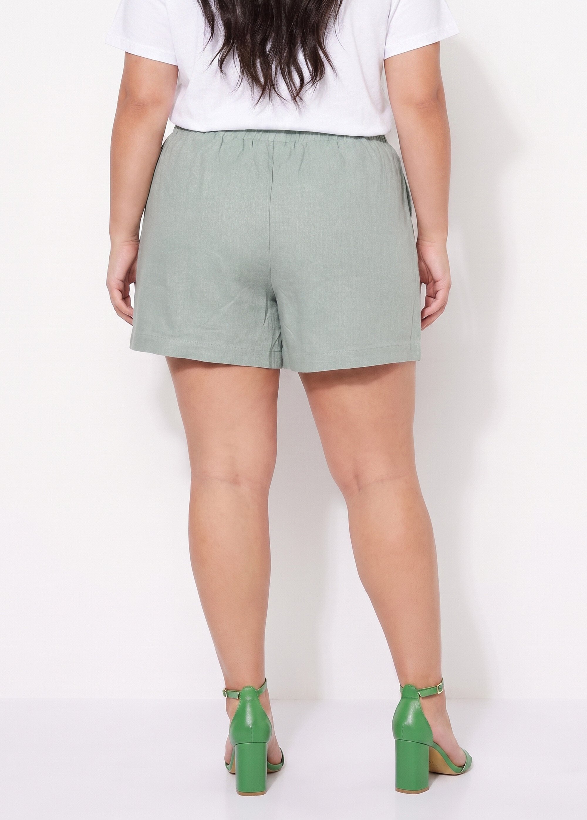 Short large élastiqué avec lin Femme Grande Taille Vert ATT-AT2018 DO1