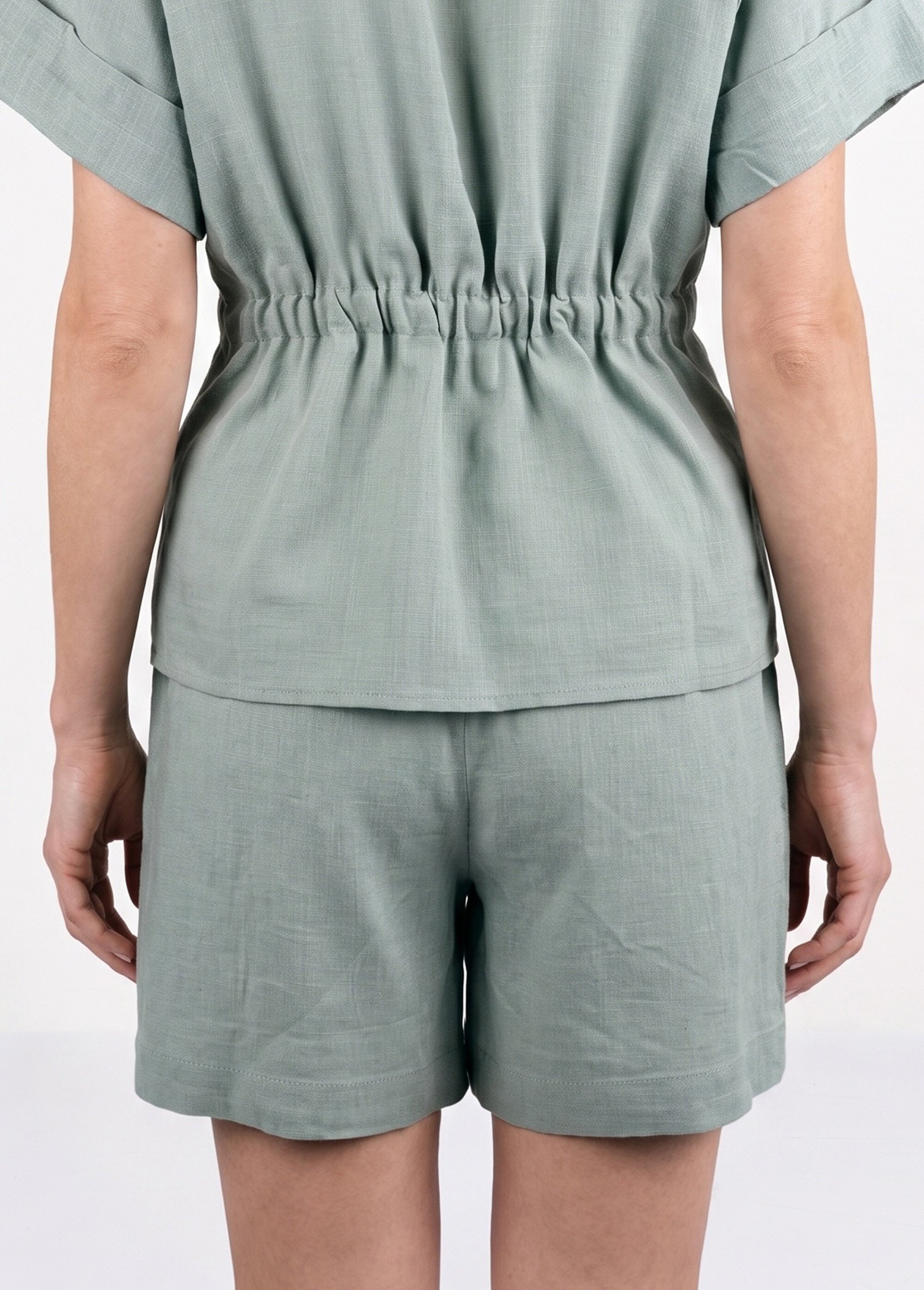 Short large élastiqué avec lin Femme Vert ATT-AT2018 DO1
