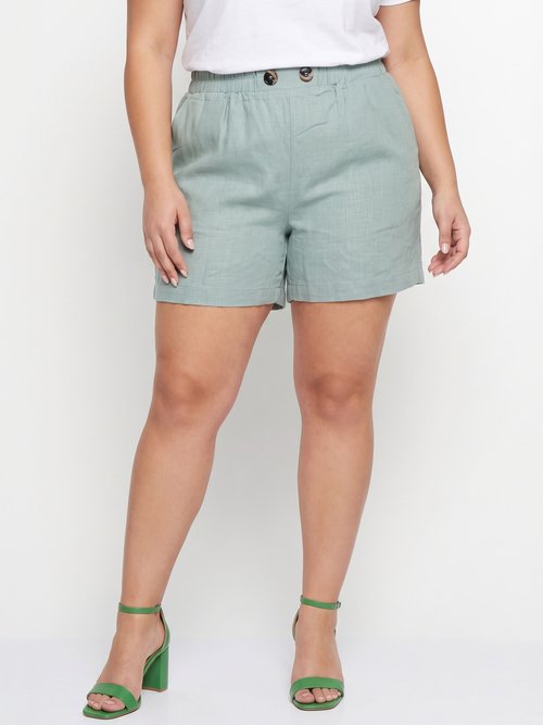 Short large élastiqué avec lin Femme Grande Taille Vert ATT-AT2018 FA1