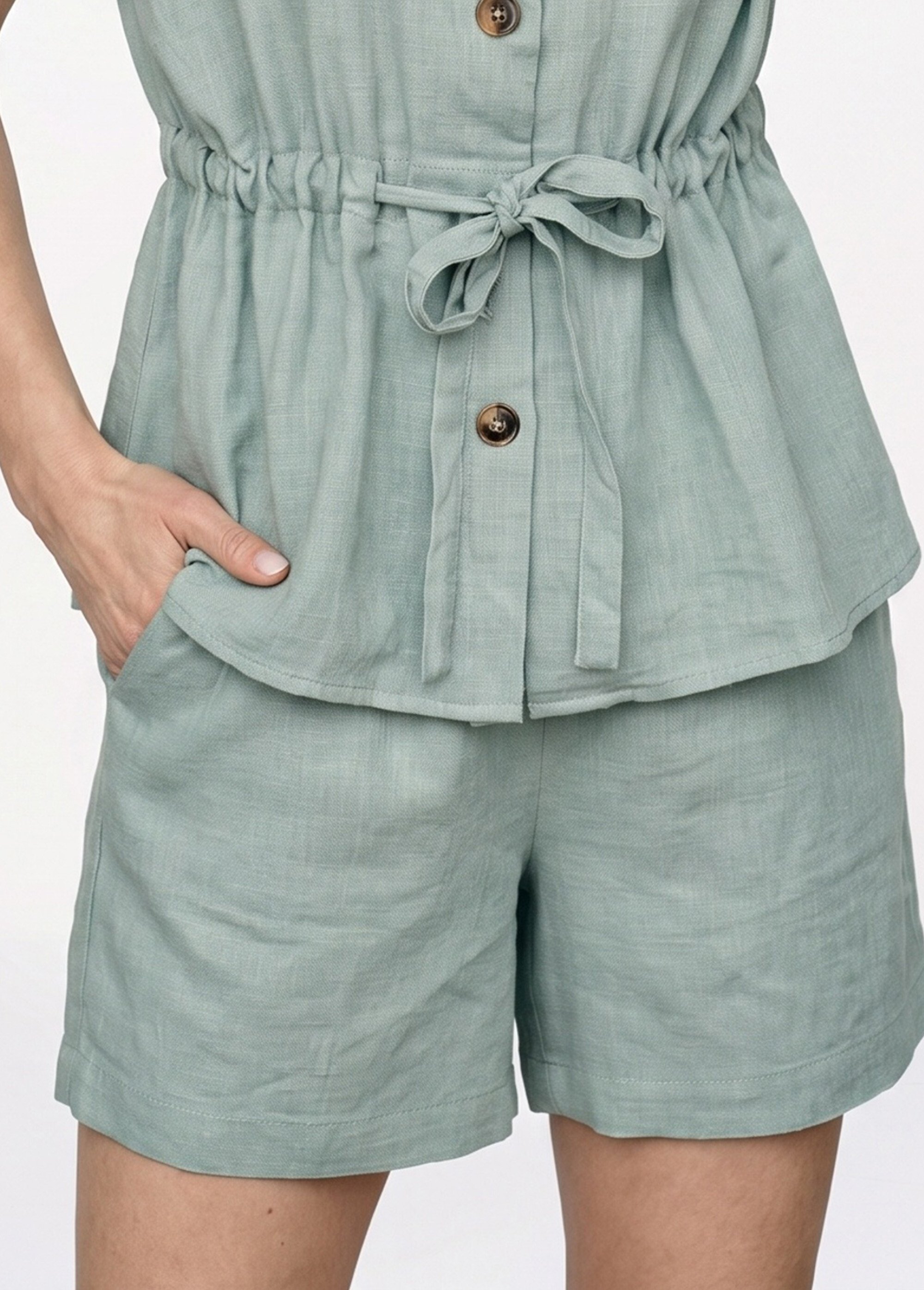 Short large élastiqué avec lin Femme Vert ATT-AT2018 FA1