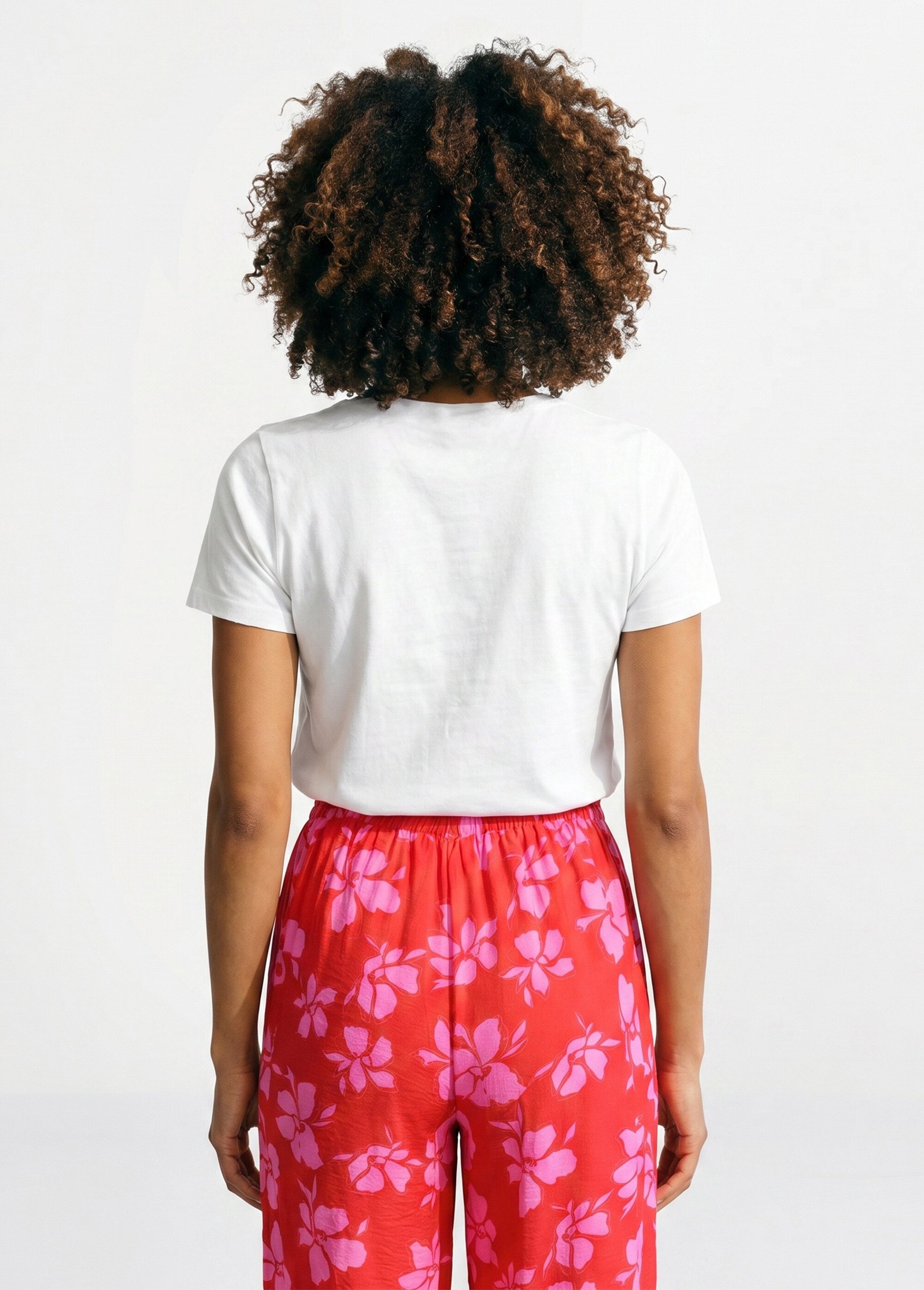 T-shirt col V coton, bords roulottés Femme Blanc AND-6252 DO1