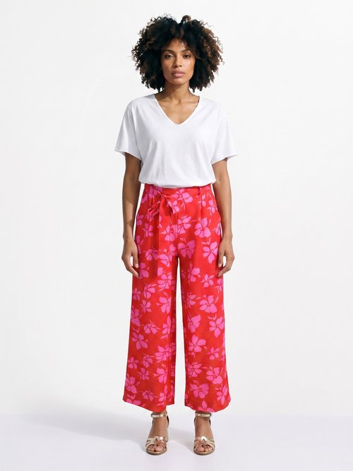 T-shirt col V coton, bords roulottés Femme Blanc AND-6252 SI1