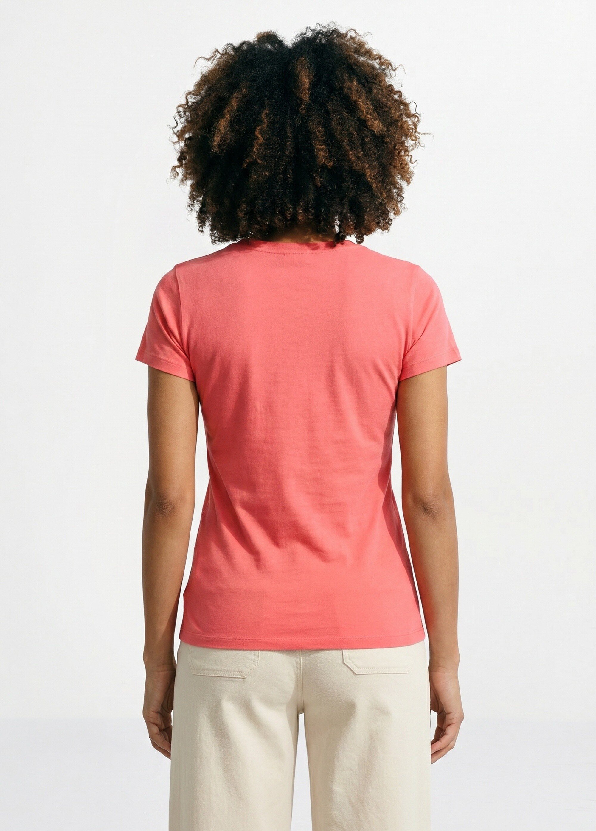 T-shirt col V coton, bords roulottés