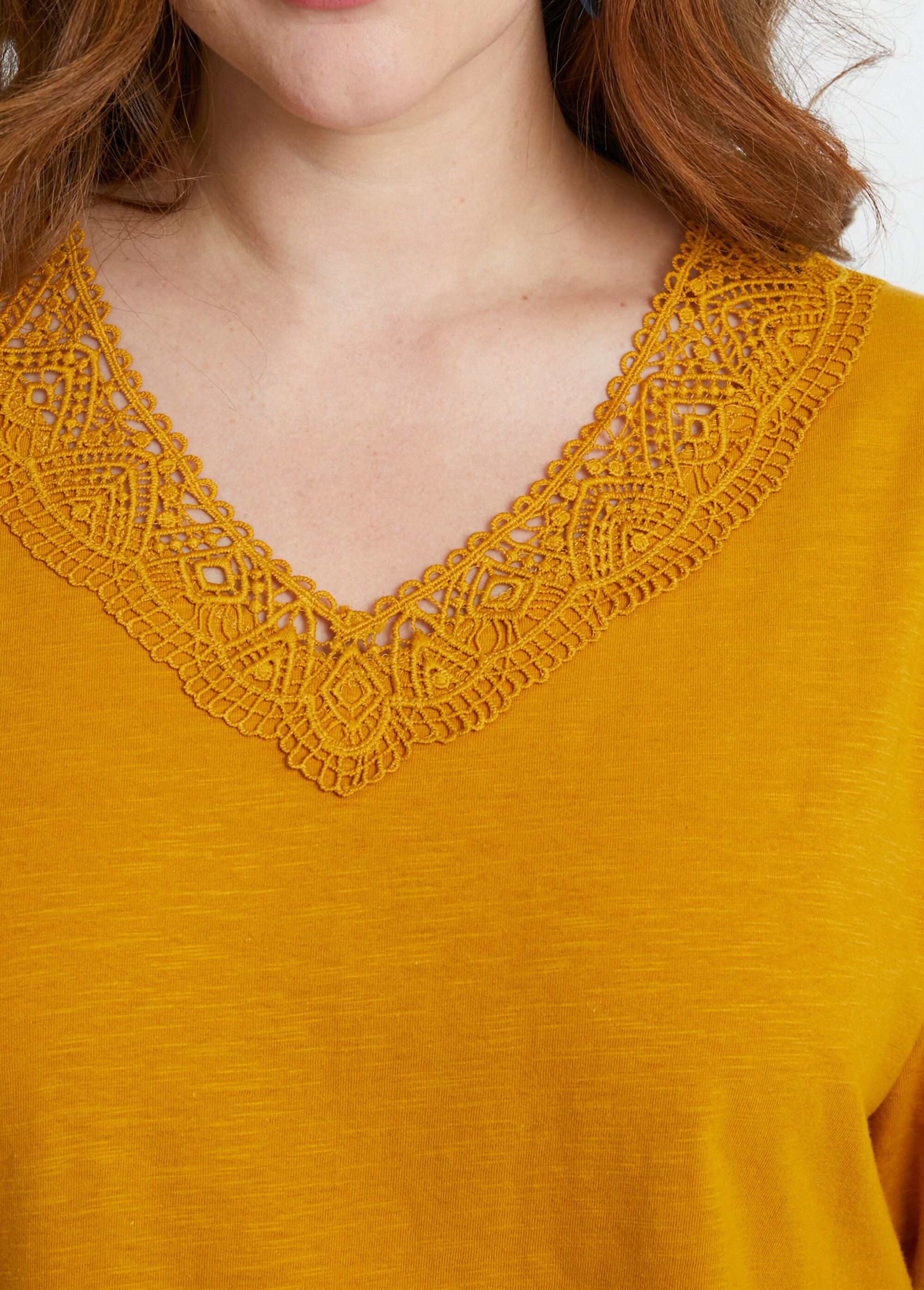 T-shirt manches 3/4 coton et macramé