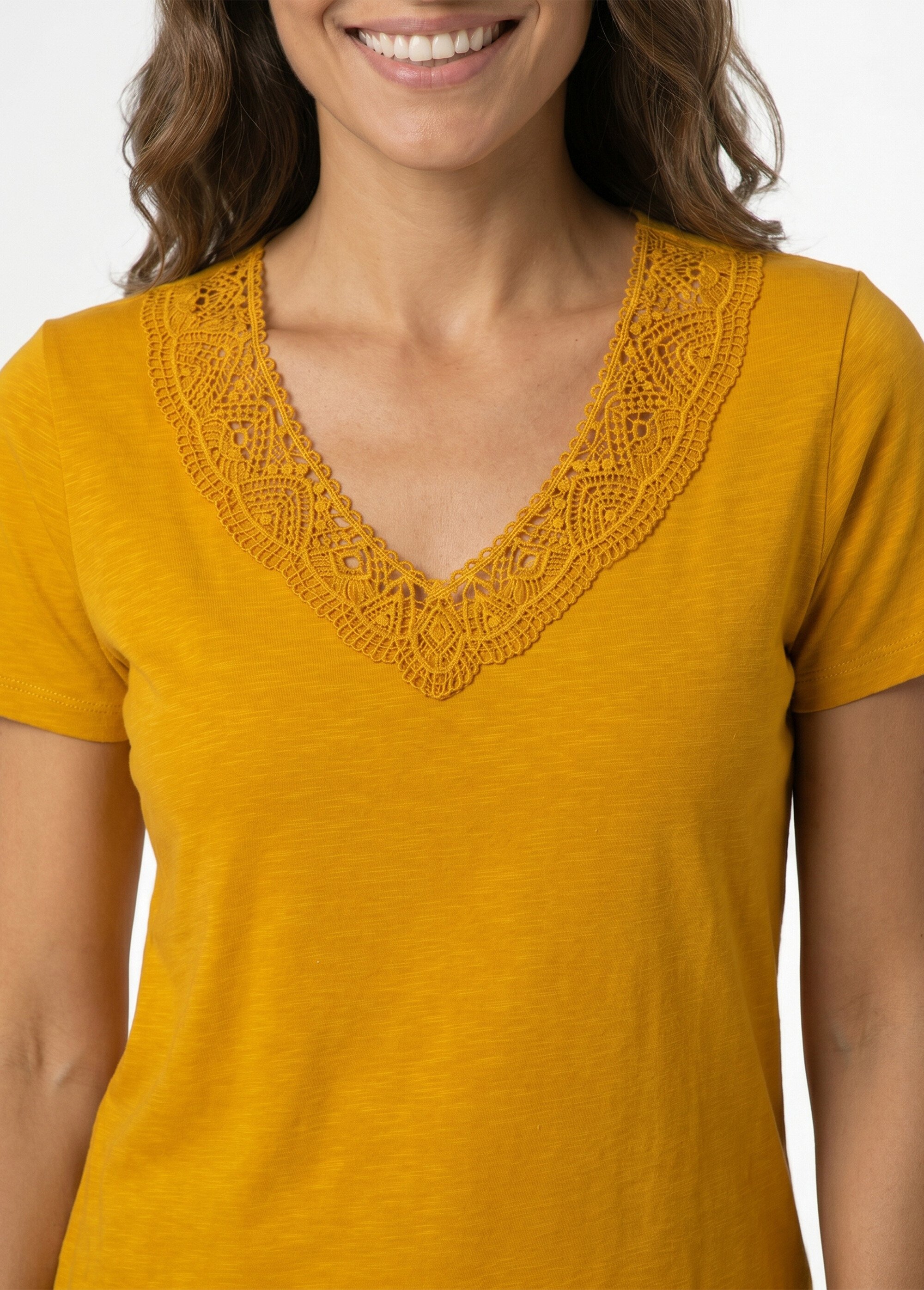 T-shirt manches 3/4 coton et macramé
