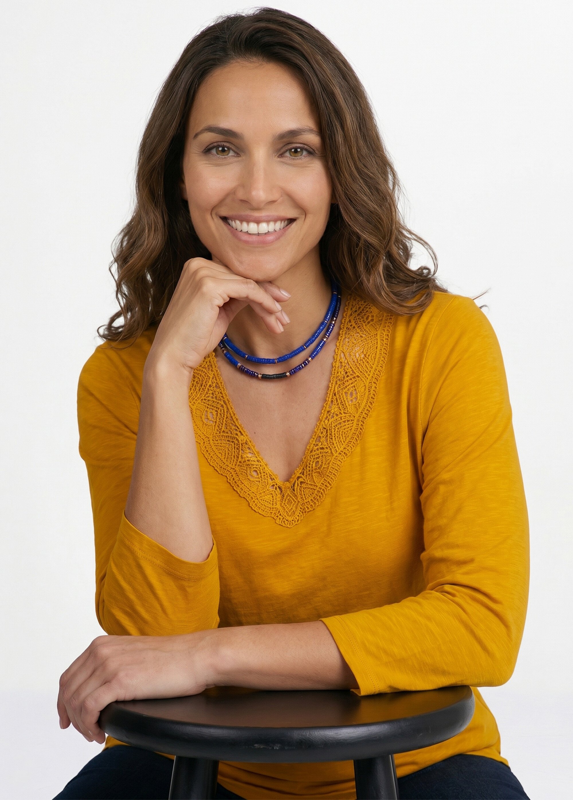 T-shirt manches 3/4 coton et macramé
