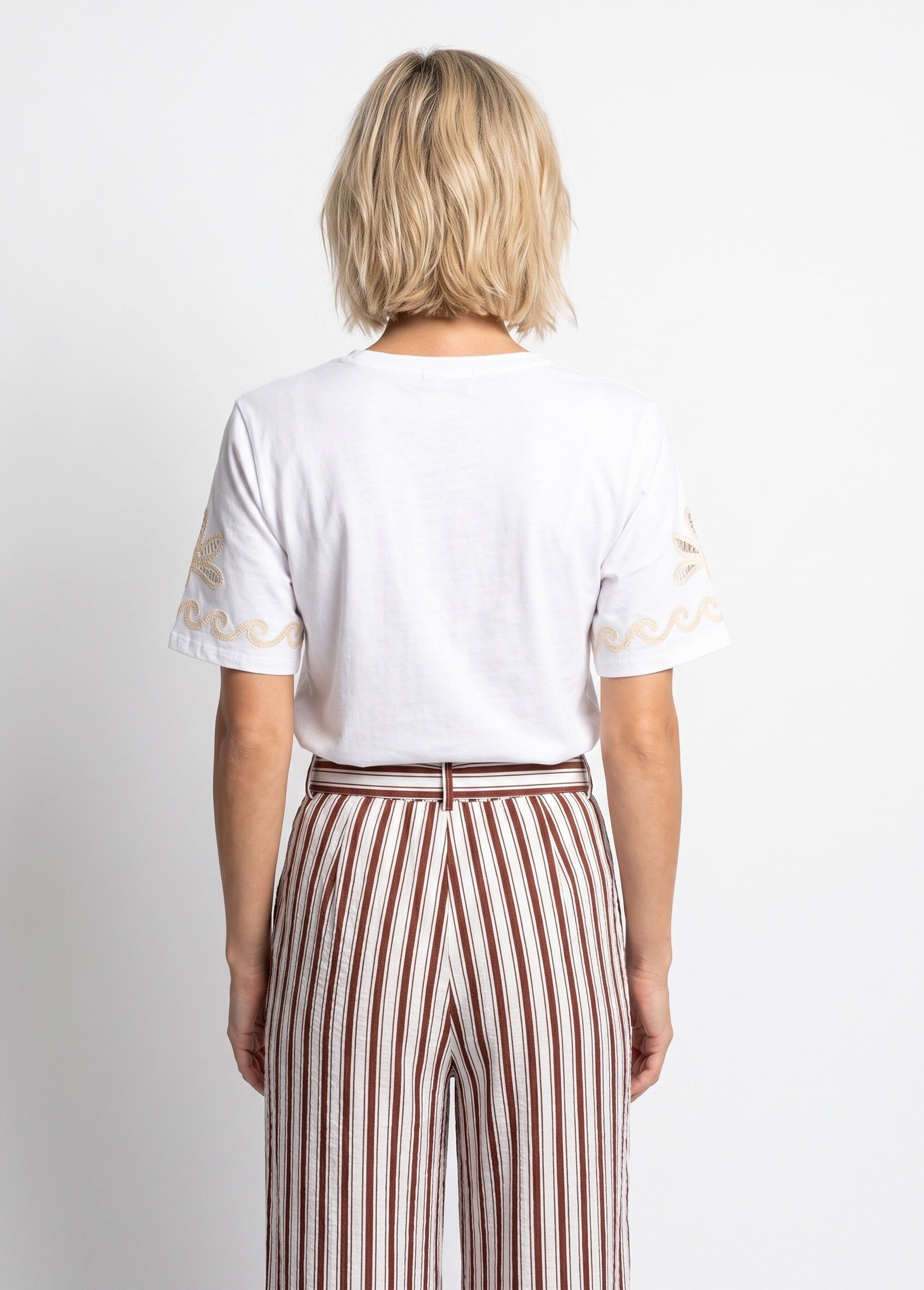 T-shirt manches broderies ajourées Femme Blanc ATT-762 DO1