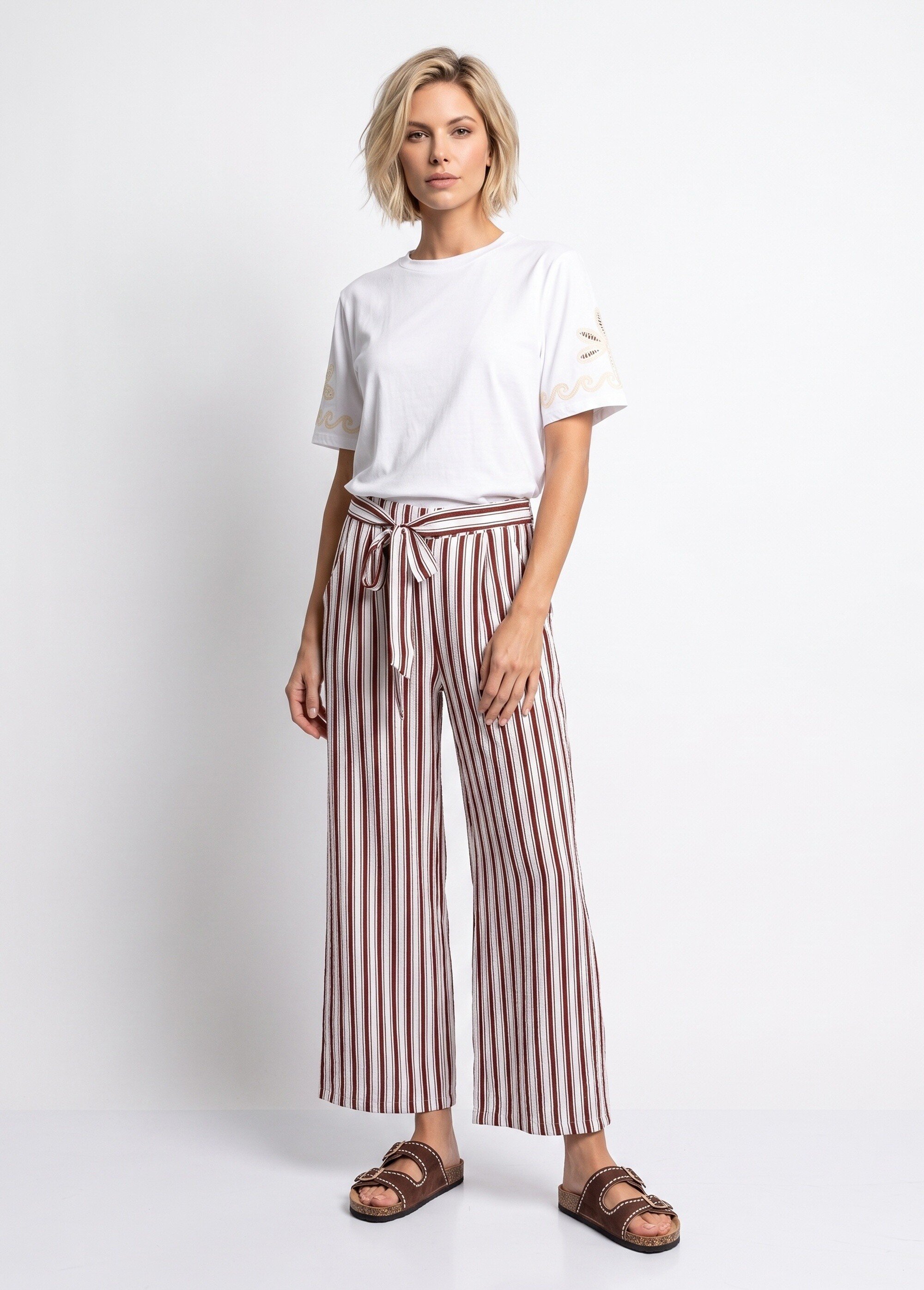 T-shirt manches broderies ajourées Femme Blanc ATT-762 SI1