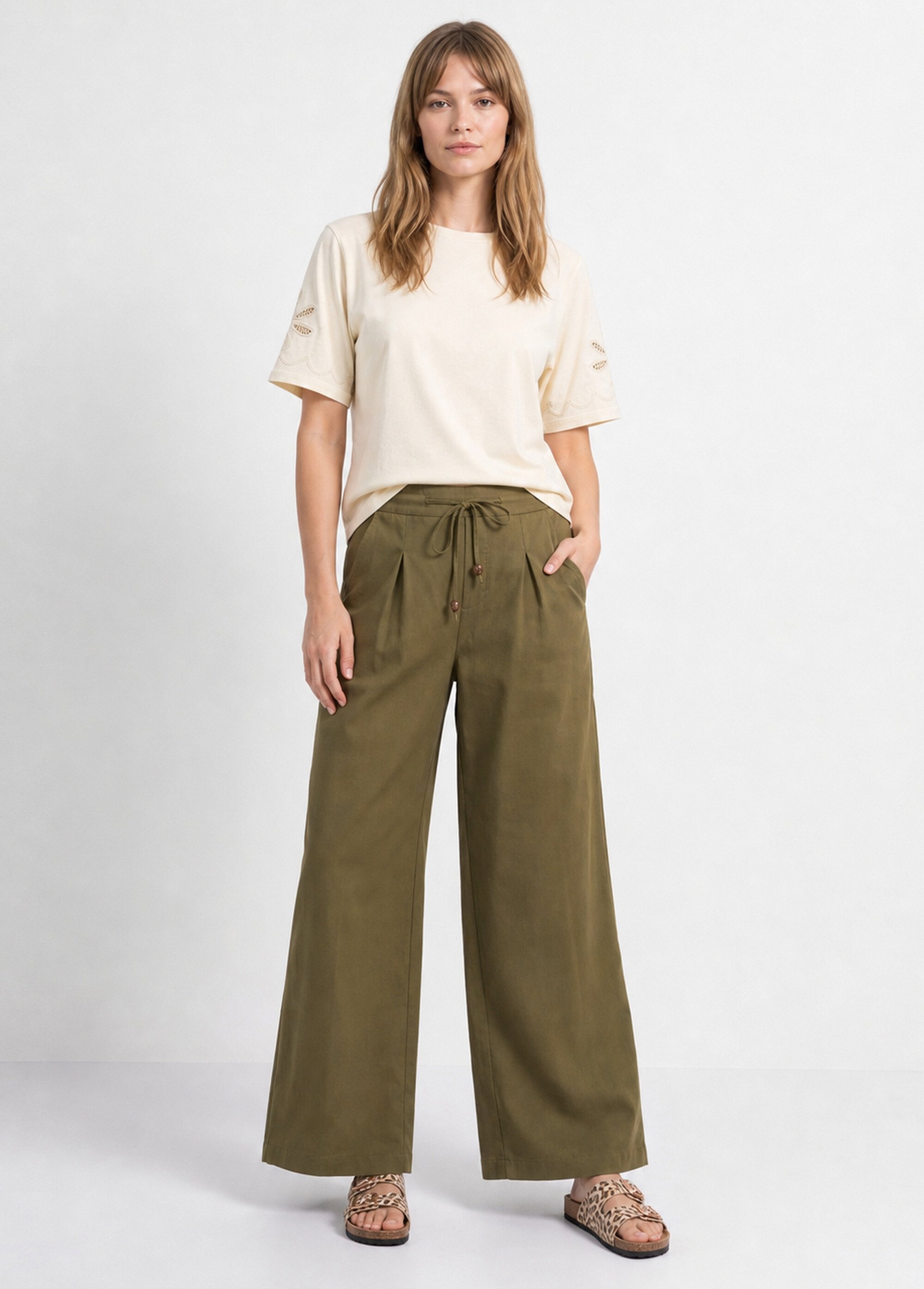 T-shirt manches broderies ajourées Femme Jaune ATT-762 SI1