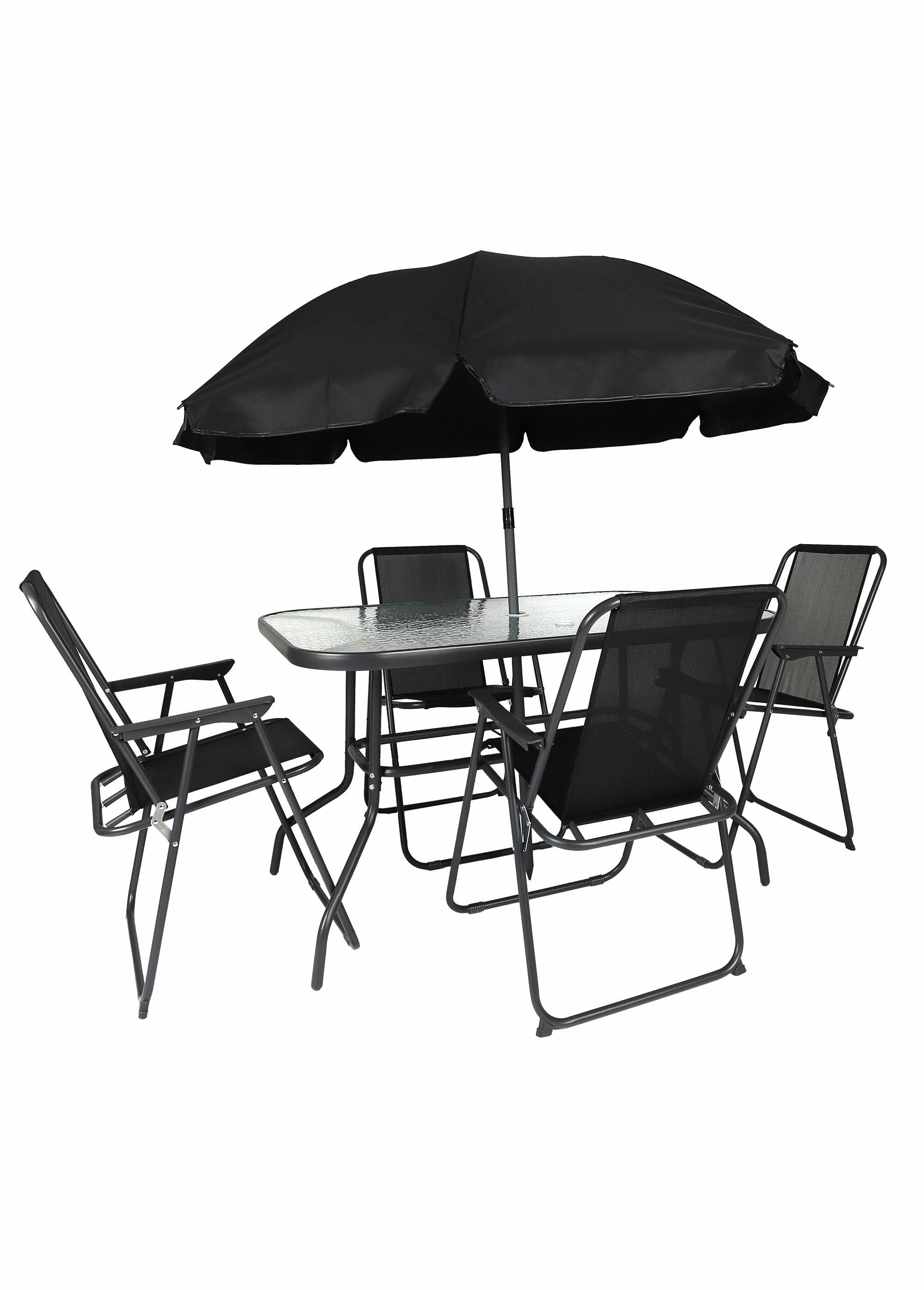 Table de jardin + 4 Chaises + Parasol NOIR CMP-HDO0296 FA1
