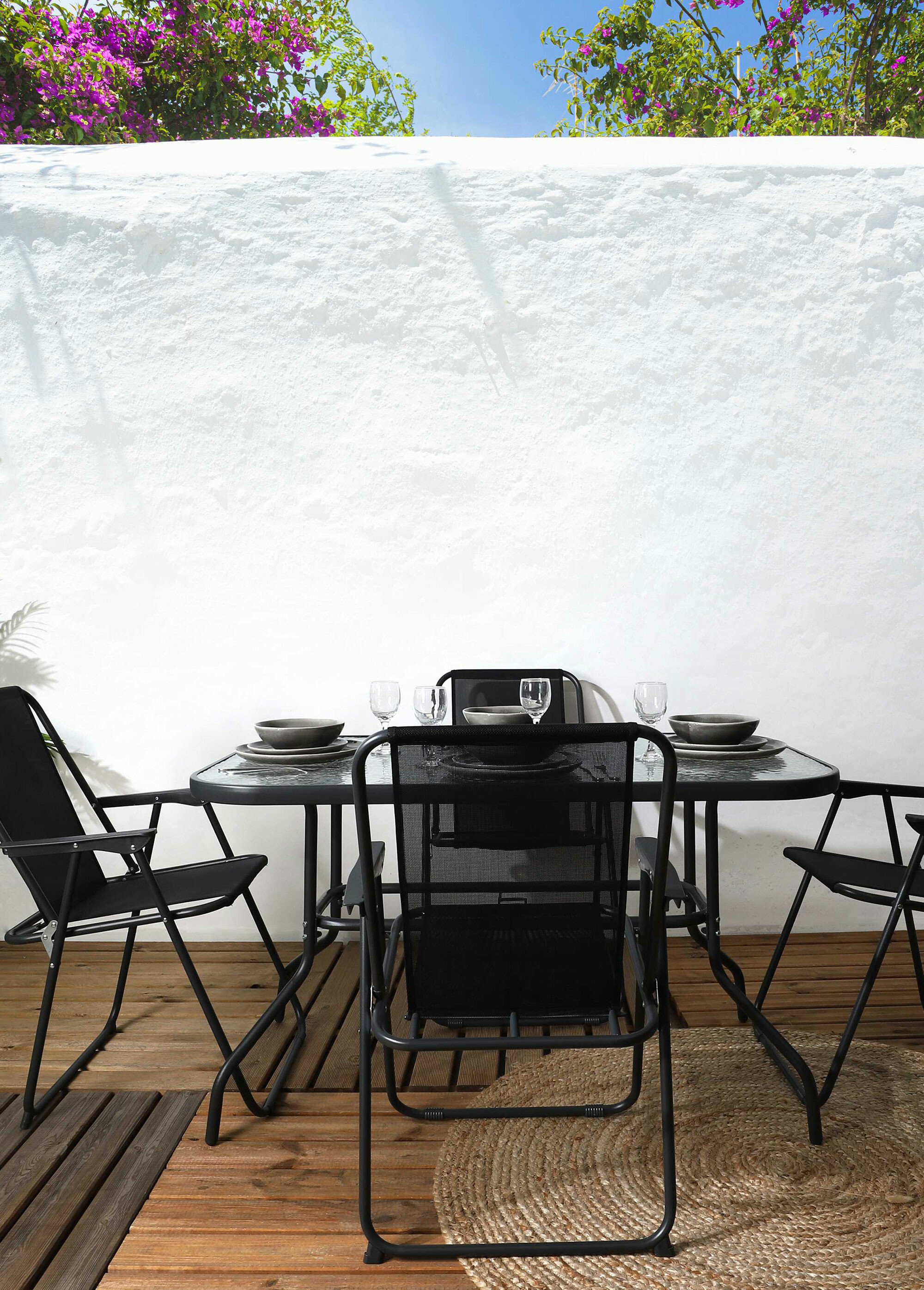 Table de jardin + 4 Chaises + Parasol NOIR CMP-HDO0296 SI1