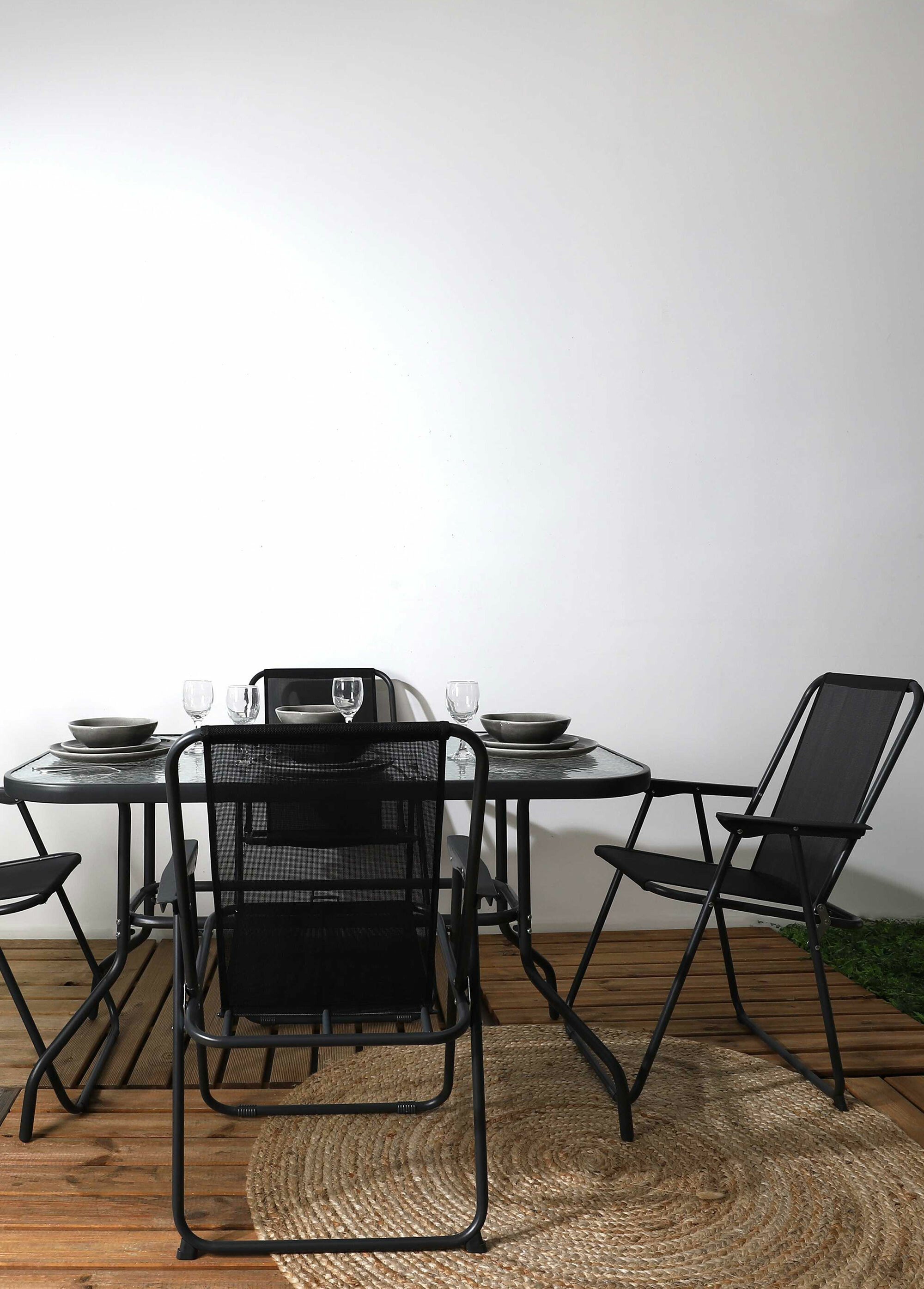 Table de jardin + 4 Chaises + Parasol NOIR CMP-HDO0296 SI2