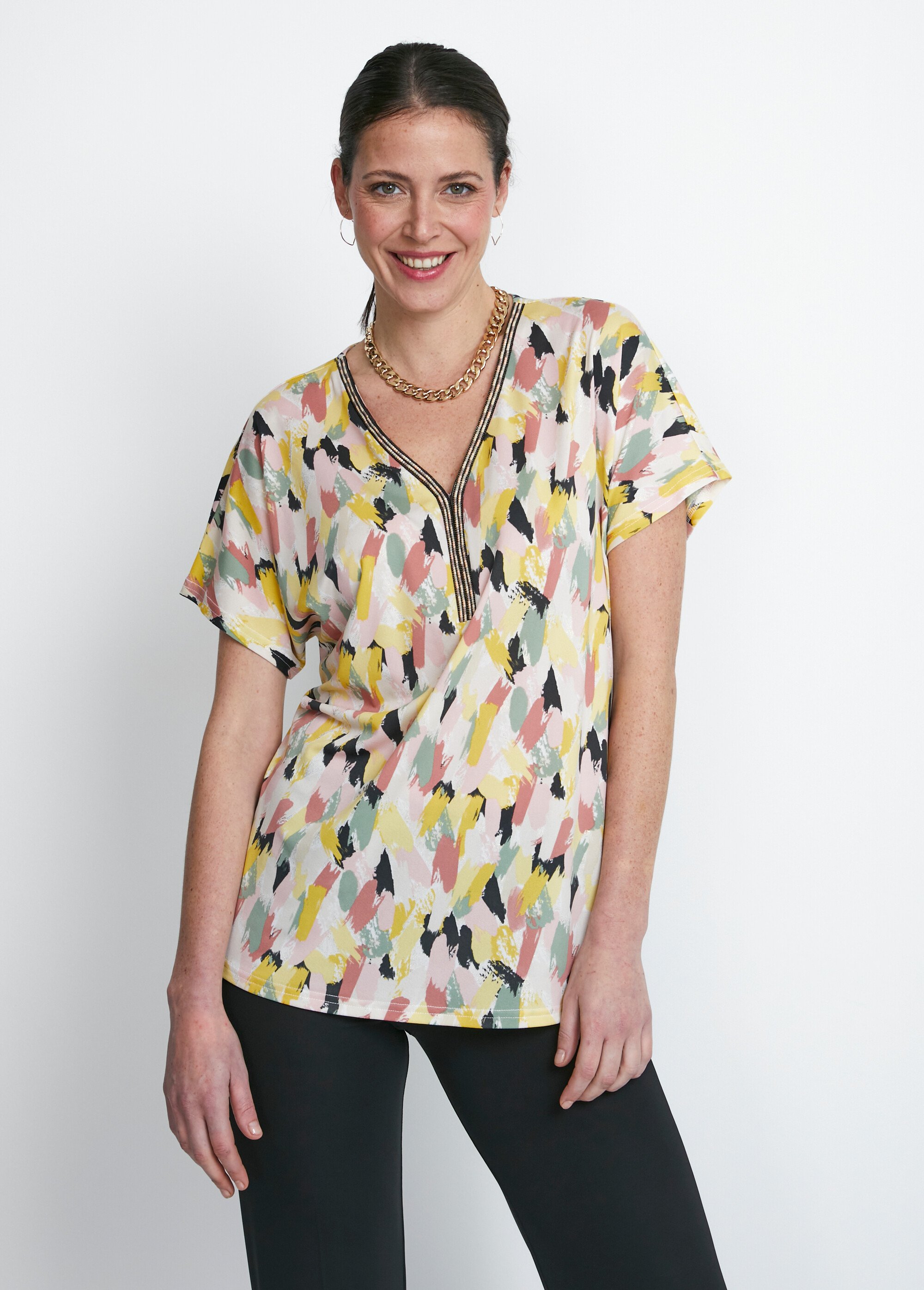 Tee-shirt manches kimono galon perlé