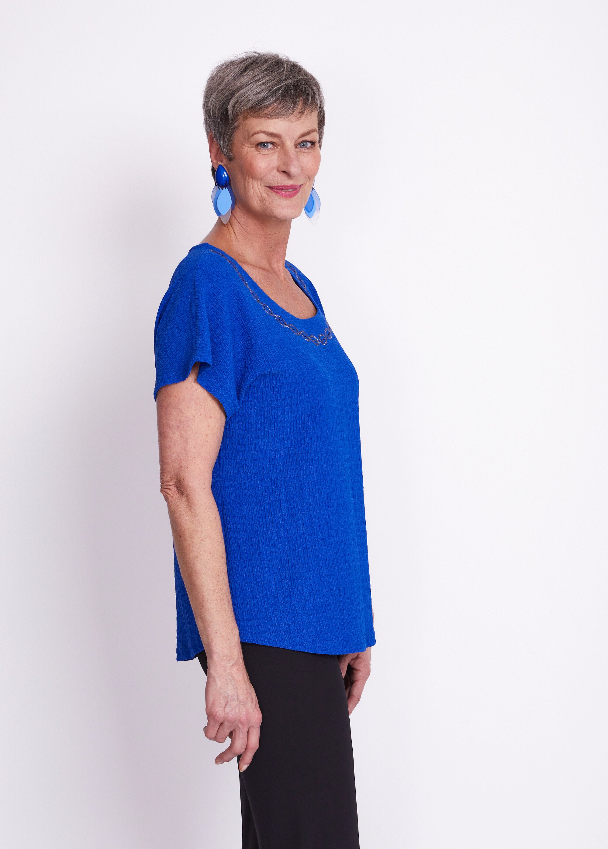 Tee-shirt manches kimono maille gaufrée Femme Bleu COLSON DR1