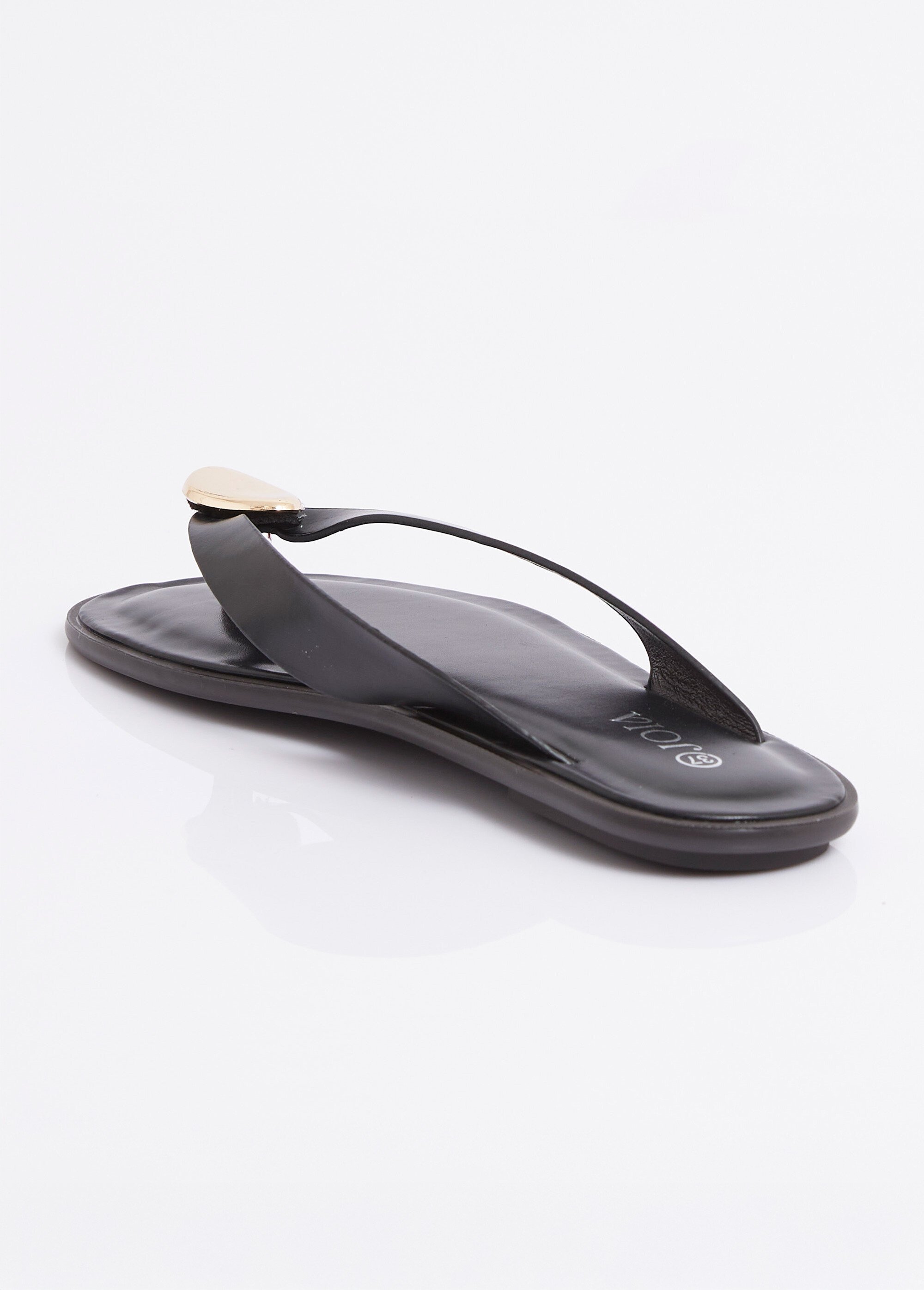 Tongs simili cuir, détail bijou métal